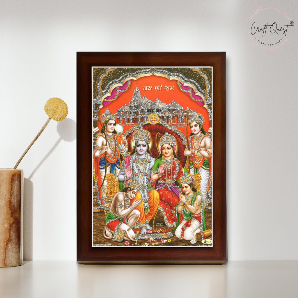 CRAFT QUEST Ram Darbar Lord Shri Rama Sita Parivar Family Wall Painting Framed Home Decor