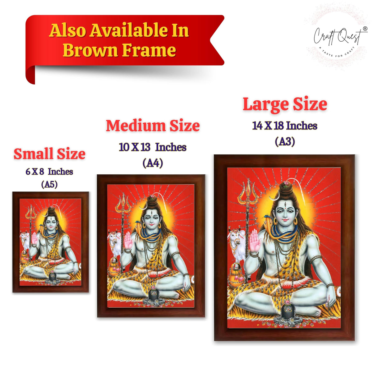 CRAFT QUEST God Shiv Shiva Wall Painting | Premium Framed Hindu God Wall Art | Spiritual Mahadev Poster for Living Room, Bedroom, Office, Meditation & Temple Décor |