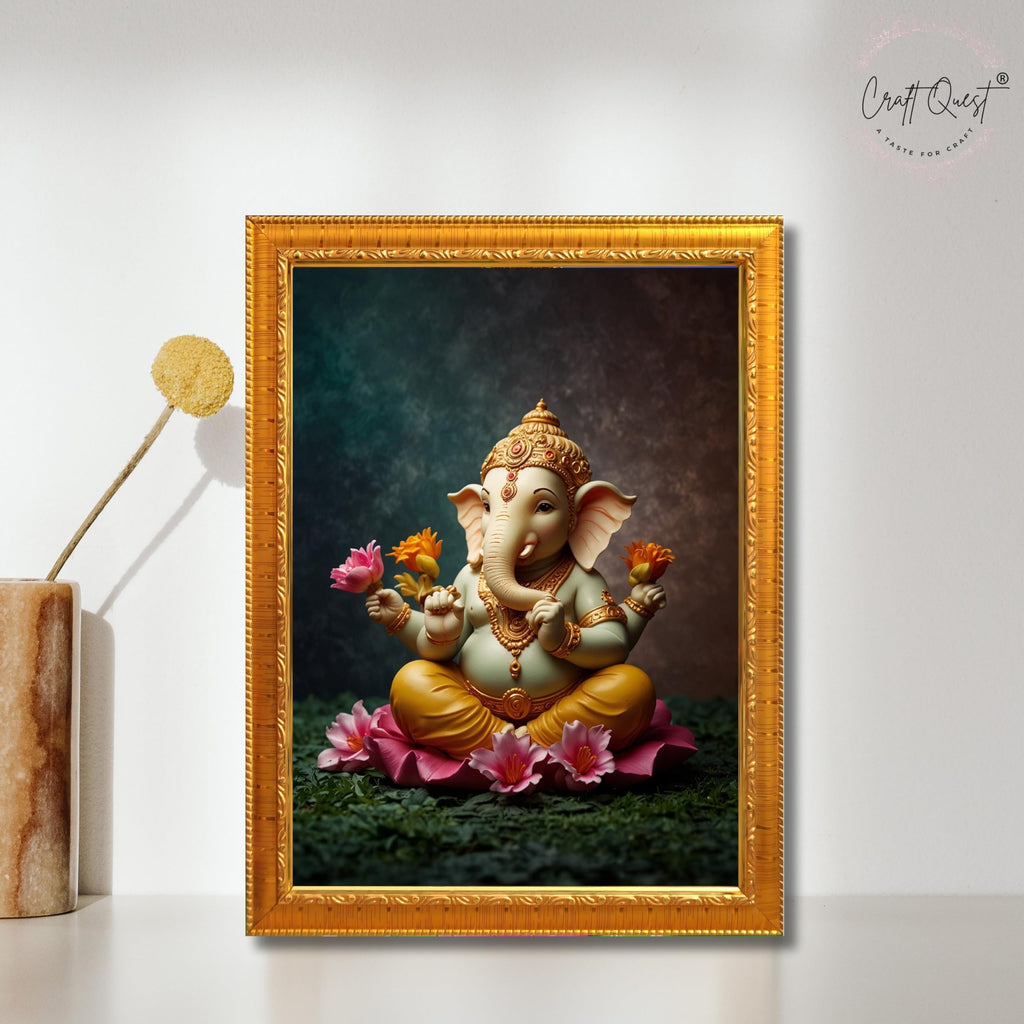 CRAFT QUEST Lord Ganpati ji Wall Hanging Frame for Living Room, Pooja Room Décor GA-215