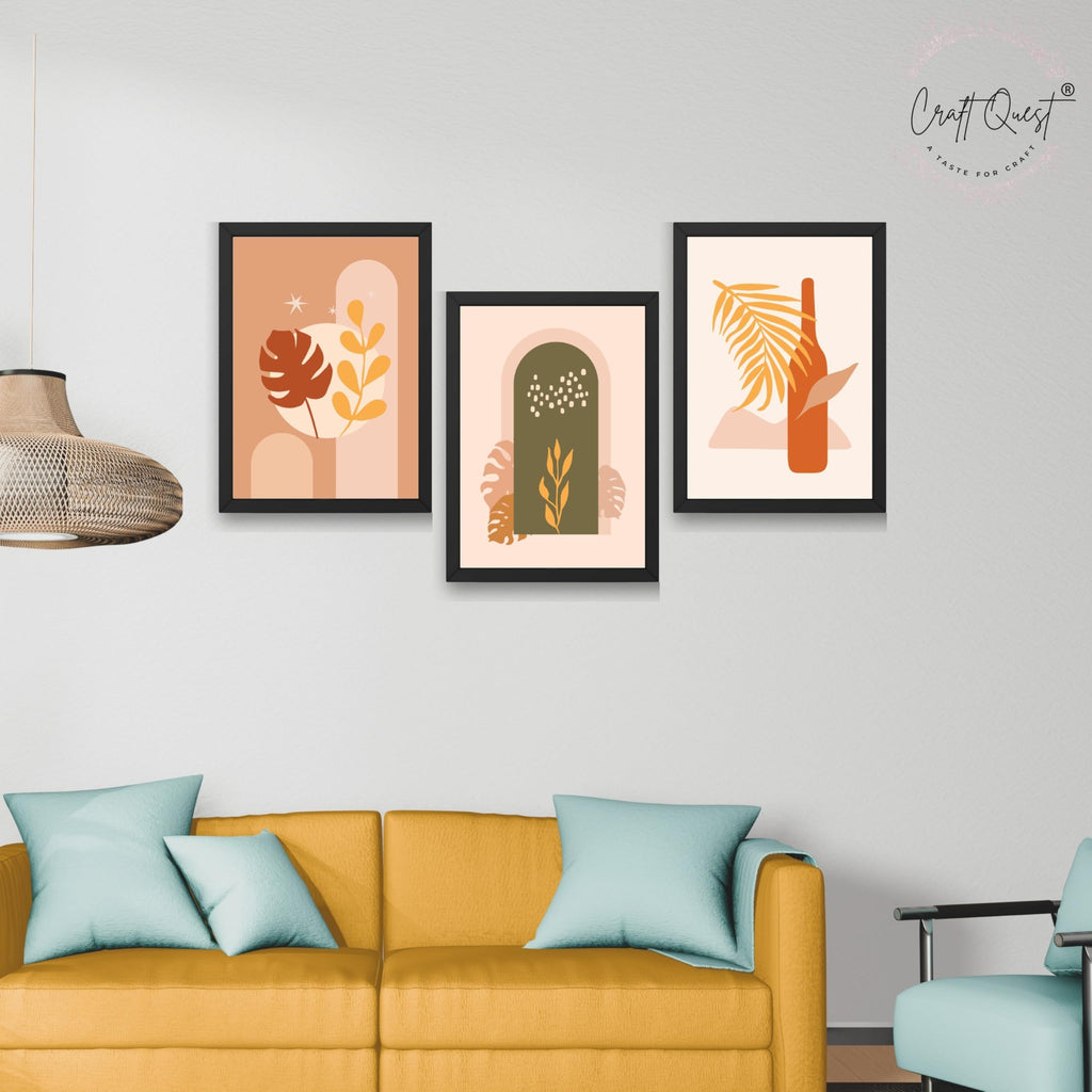 CRAFT QUEST Wall Art Decor Paintings | Set of 3 BOHO Wall Art Frames for Home Decoration | Ideal for Living Room, Offices & Bedrooms