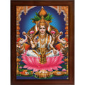 CRAFT QUEST Goddess Lakshmi Devi Dhana Vaibhav Laxmi Maa Wall Painting Framed Home Decor (Wood, Matte, Brown, Medium Size, 14 X 10 Inch)
