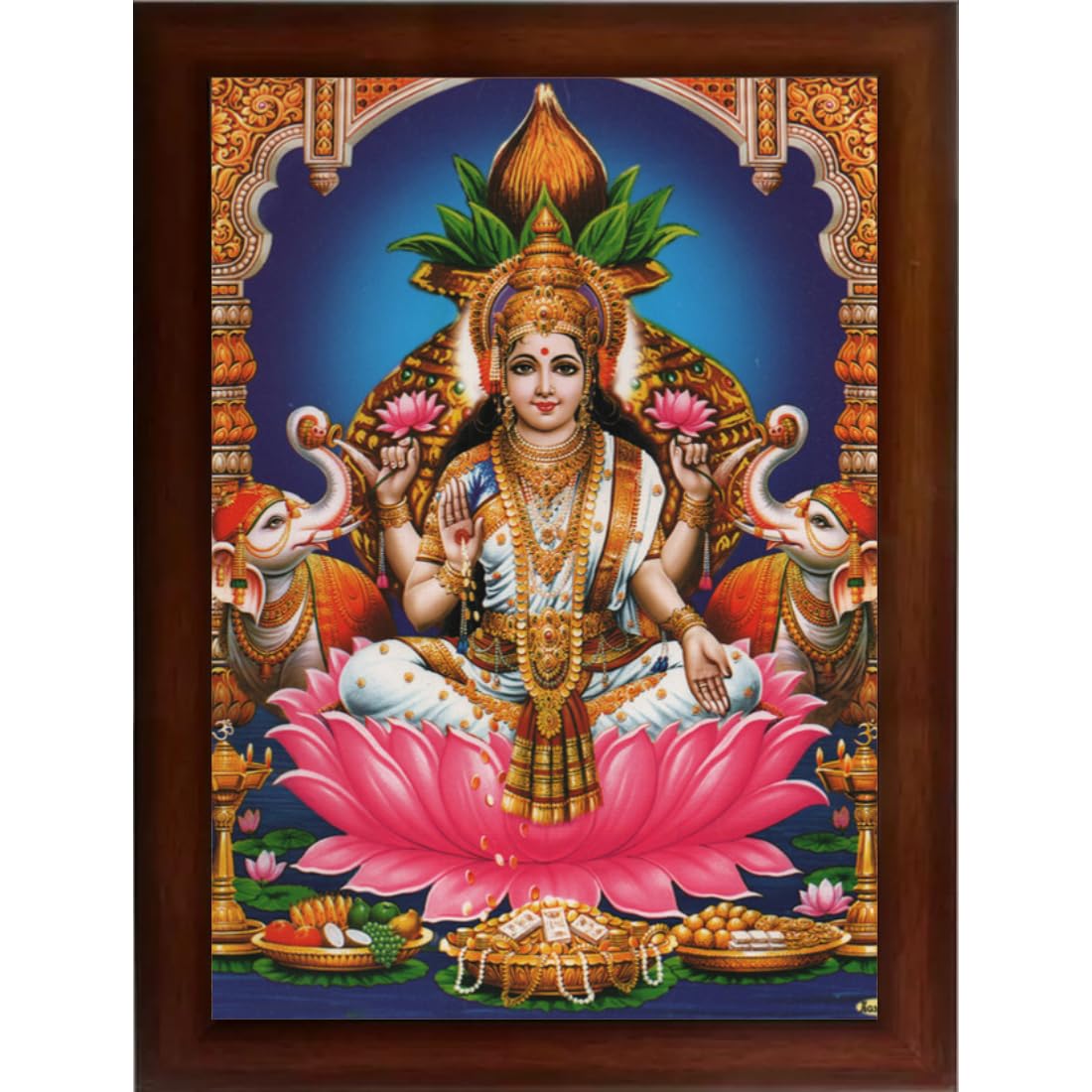 CRAFT QUEST Goddess Lakshmi Devi Dhana Vaibhav Laxmi Maa Wall Painting Framed Home Decor (Wood, Matte, Brown, Medium Size, 14 X 10 Inch)