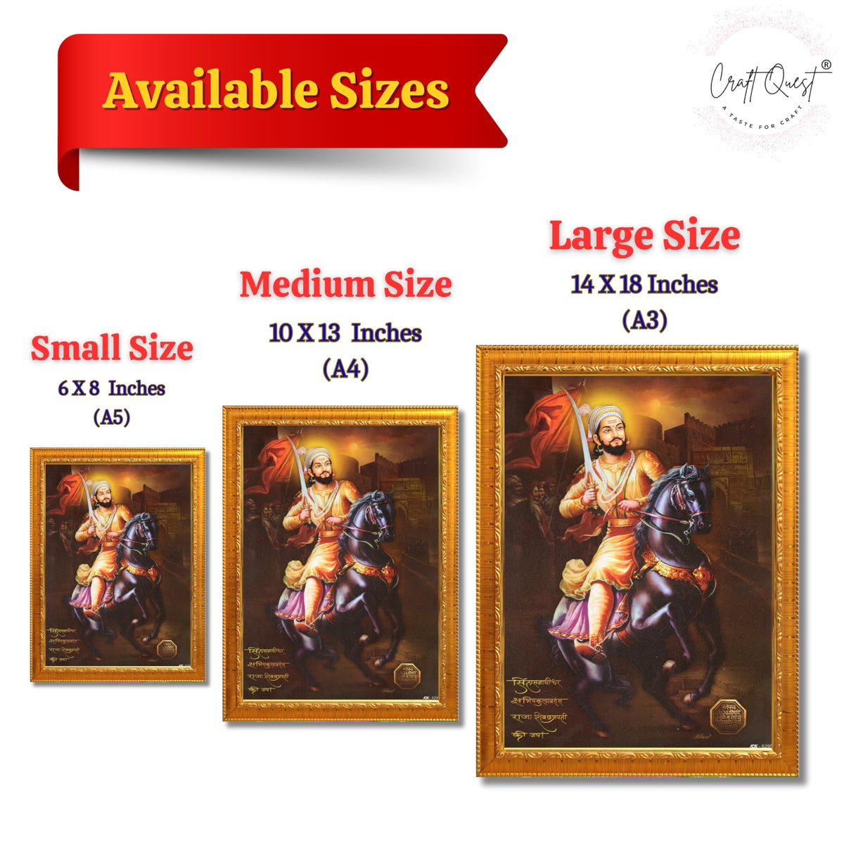 CRAFT QUEST Chattrapati Shivaji Maharaj Wall Painting Photo Frame With Acrylic Sheet | For Living, Pooja Room | Home Decoration Item | Best Gifting Option