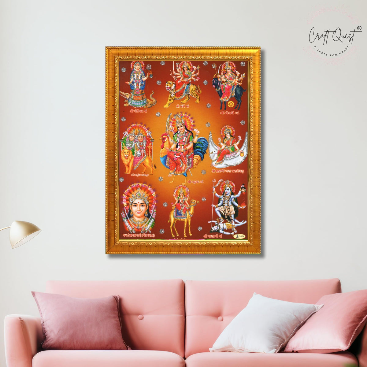 CRAFT QUEST Goddess Navdurga Durga MataJi Wall Painting Framed Home and Pooja Décor Item