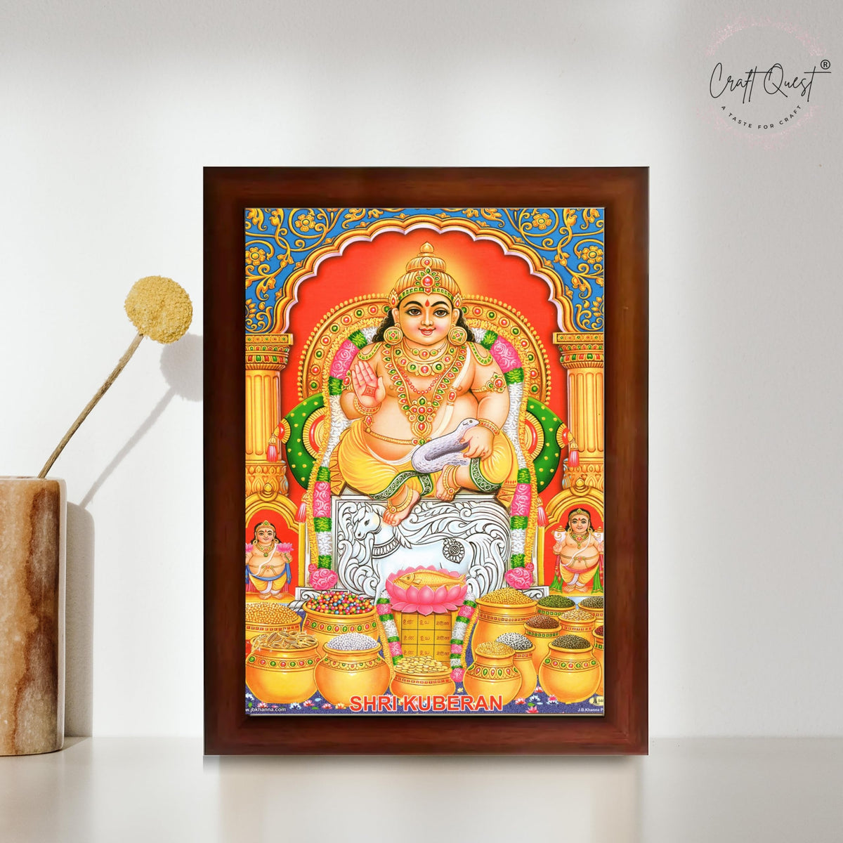 CRAFT QUEST Lord Kubera Swamy Bhagwan Kuber Kubera Wall Painting Framed, Religious Photo Frame, Home Decoration Item