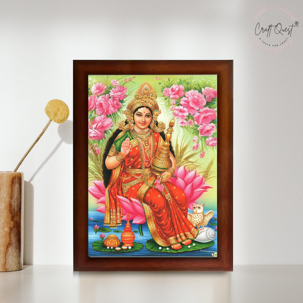 CRAFT QUEST Goddess Lakshmi Devi Dhana Vaibhav Laxmi Maa Wall Painting Framed Home Decor