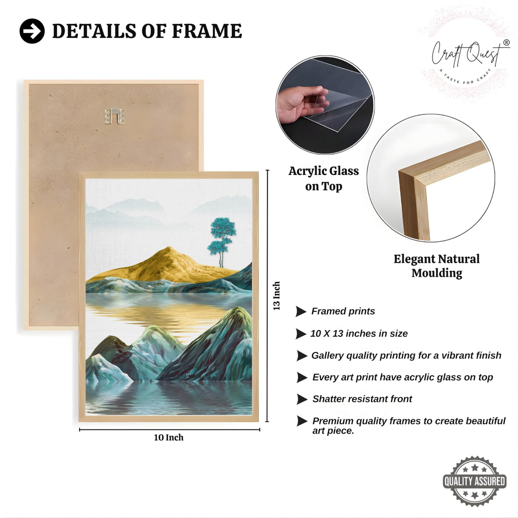 CRAFT QUEST Modern Art Abstract Geometric Gold Lines Wall Art | Set of 3 Frames for Home Decoration | Ideal for Living Room, Bedroom & Offices