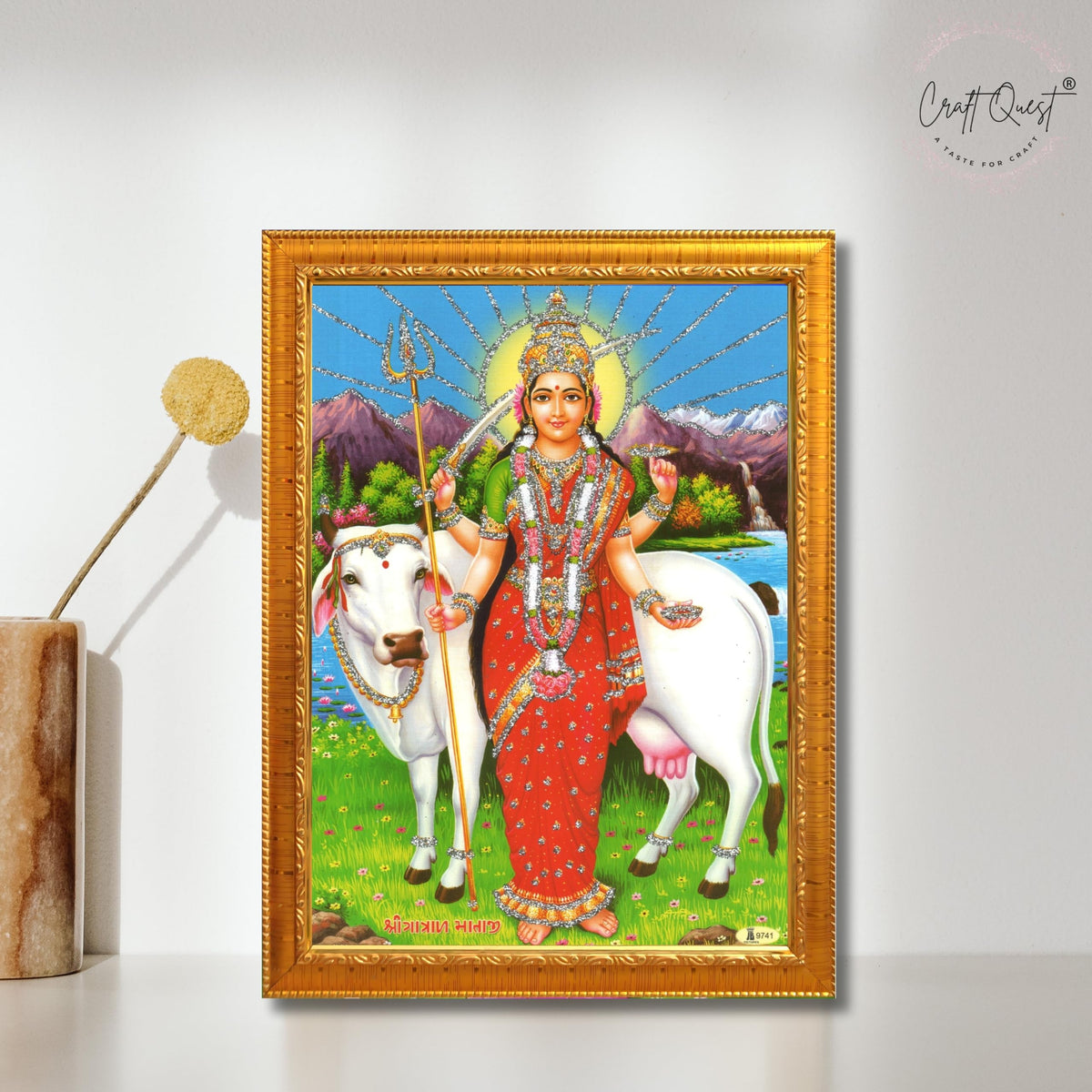 CRAFT QUEST Gatrad Devi Maa Mata Ji Mataji Wall Painting For Home Decor wooden framed