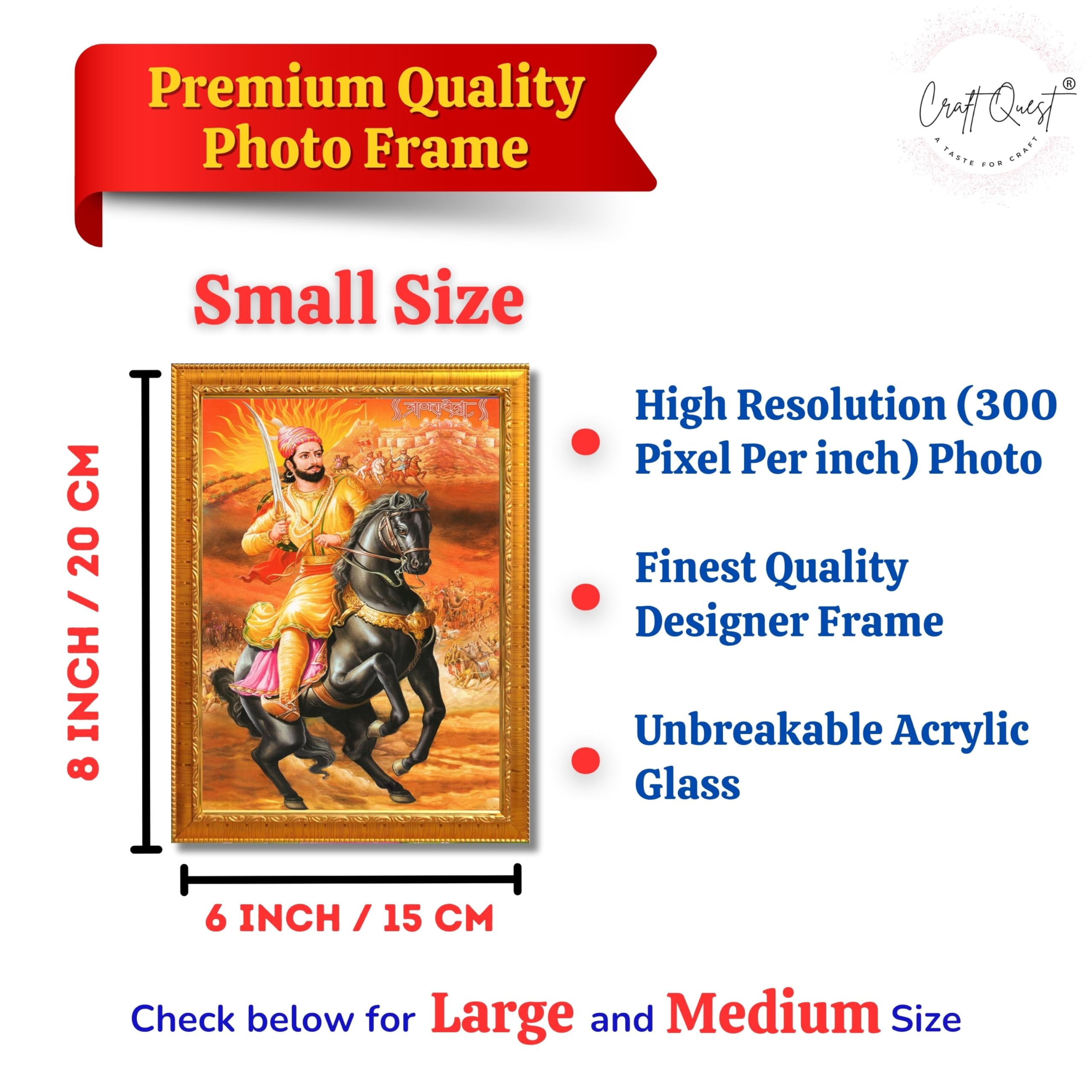 CRAFT QUEST Chattrapati Shivaji Maharaj Wall Photo Frame With Acrylic Sheet | For Living, Pooja Room | Home Decoration Item | Best Gifting Option