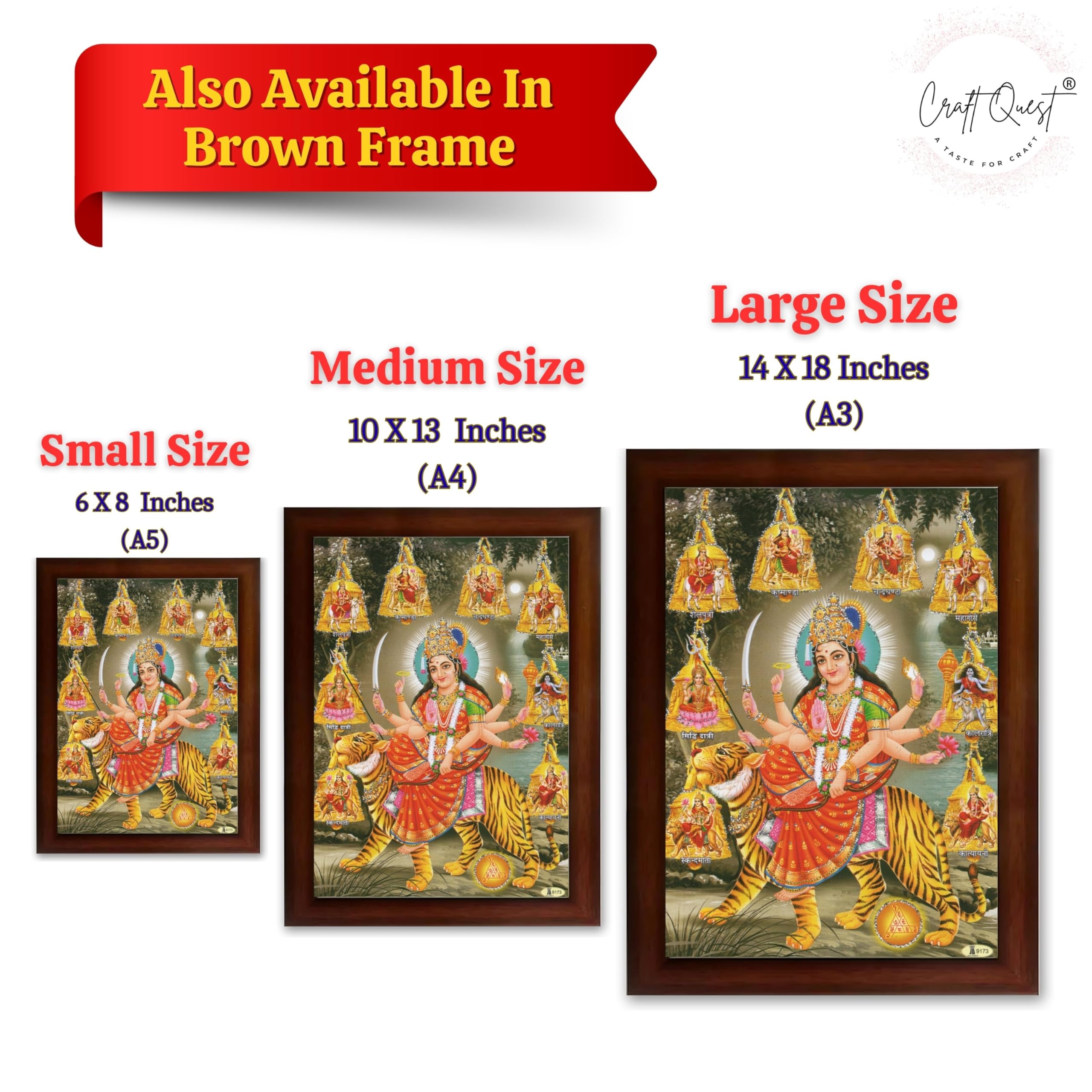 CRAFT QUEST Durga Maa Nav Navdurga Wall Painting Framed Home and Pooja,Office Decor Items