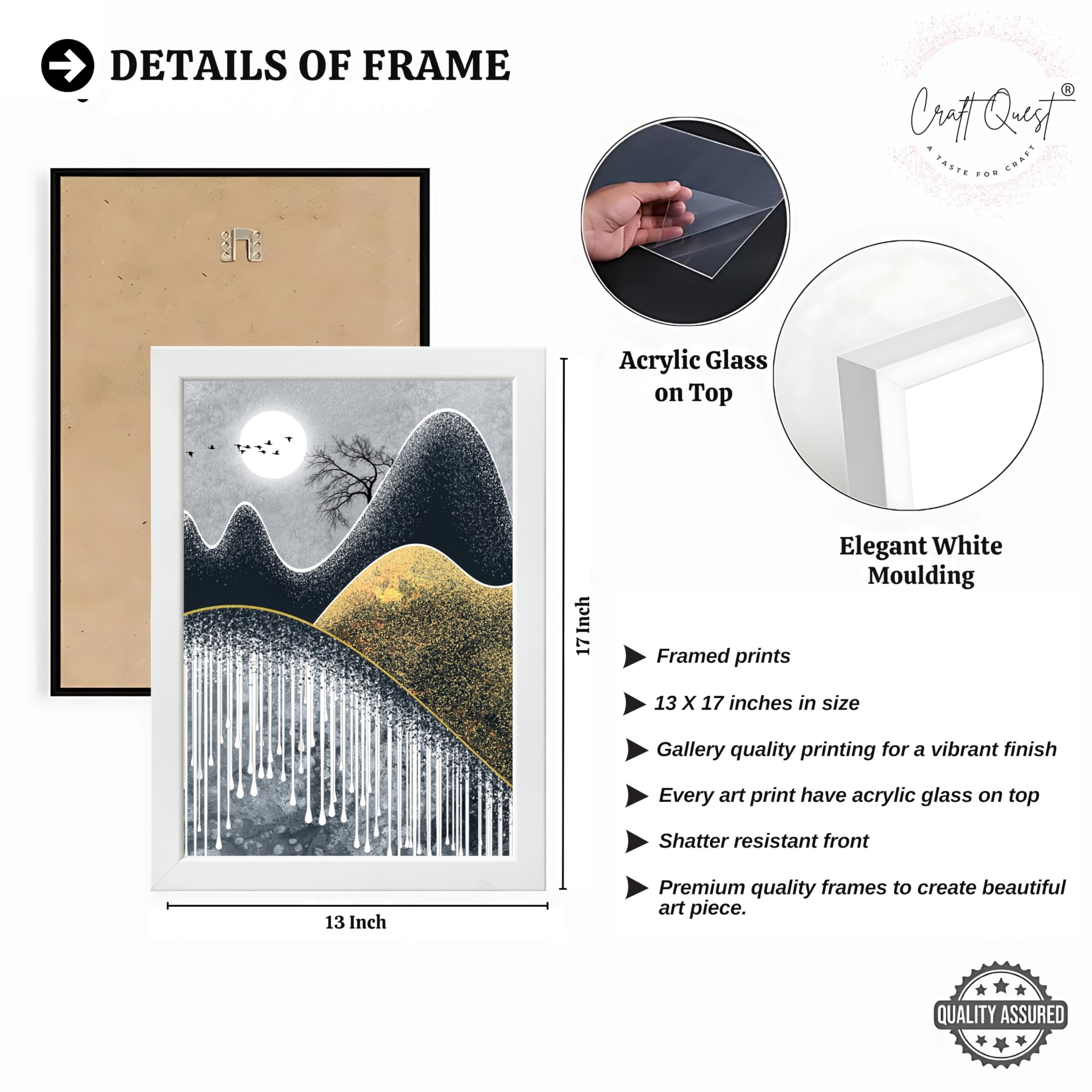 CRAFT QUEST Abstract Art Geometric Figures Decorative Murals | Set of 3 Frames for Home Decoration | Ideal for Living Room, Bedroom & Offices