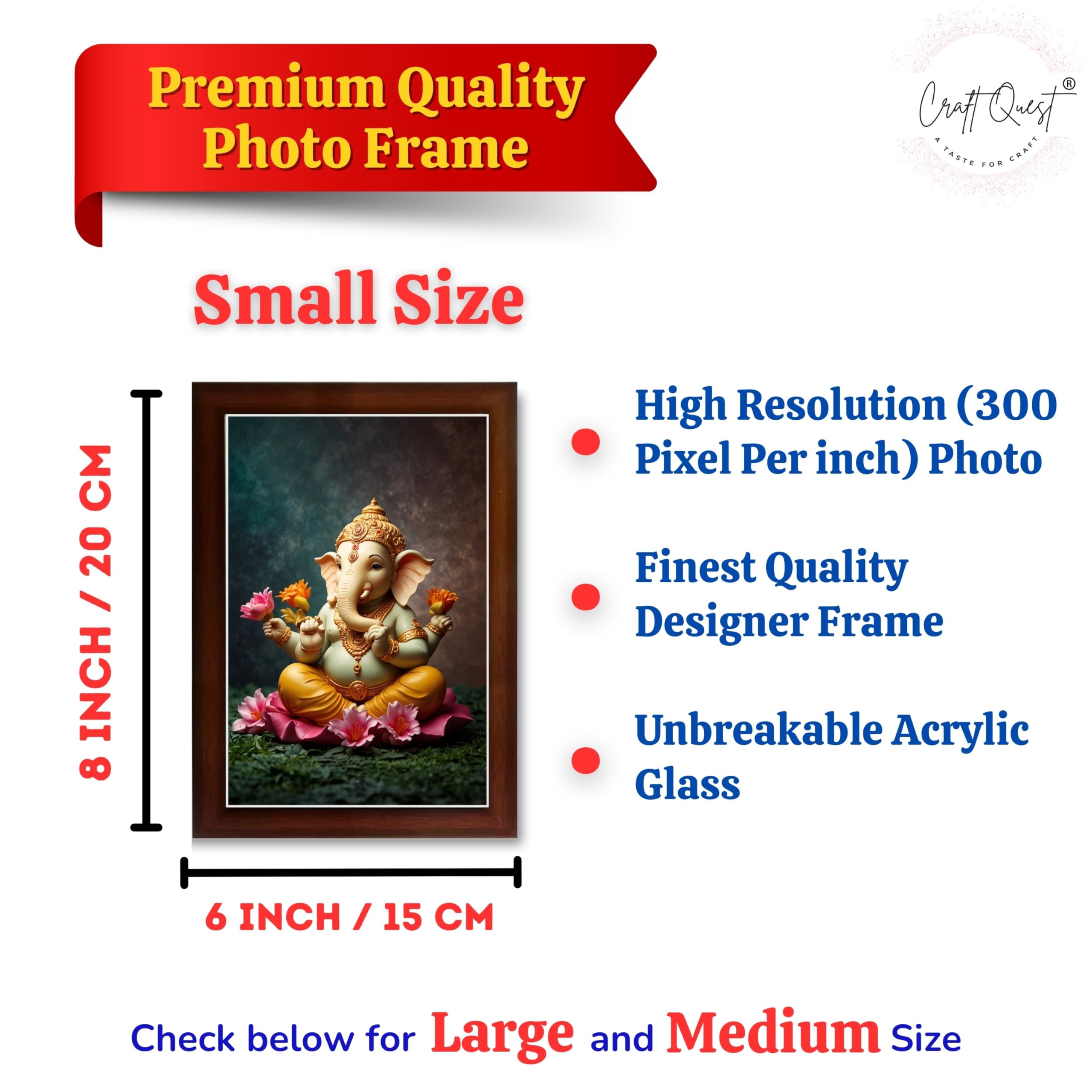 CRAFT QUEST Lord Ganpati ji Wall Hanging Frame for Living Room, Pooja Room Décor GA-215