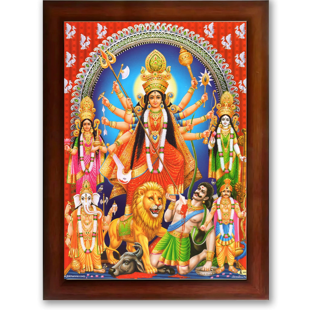 CRAFT QUEST Durga mata Mahishasura Mardini | Mahisasur Mardhini Durga Wall Painting Framed, Goddess Religious Photo Frame With Acrylic Glass