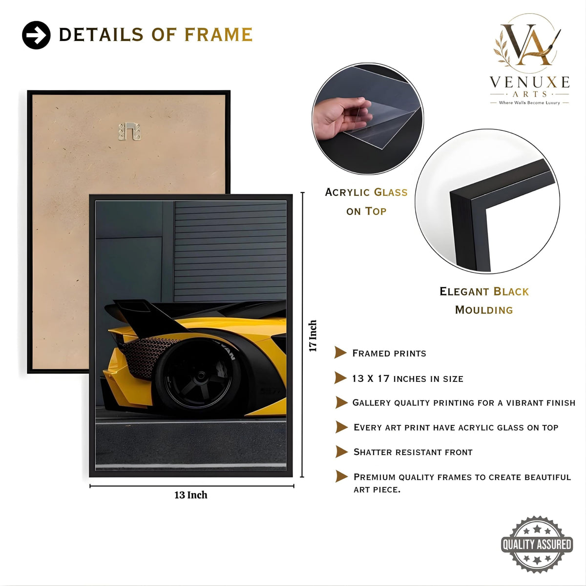 VENUXE ARTS Set Of 3 Big Sports Cars Framed Posters Gift Items for Boys Room Wall Decoration Bedroom Living Room Office Studio Décor | Car Poster Frame for Wall Décor