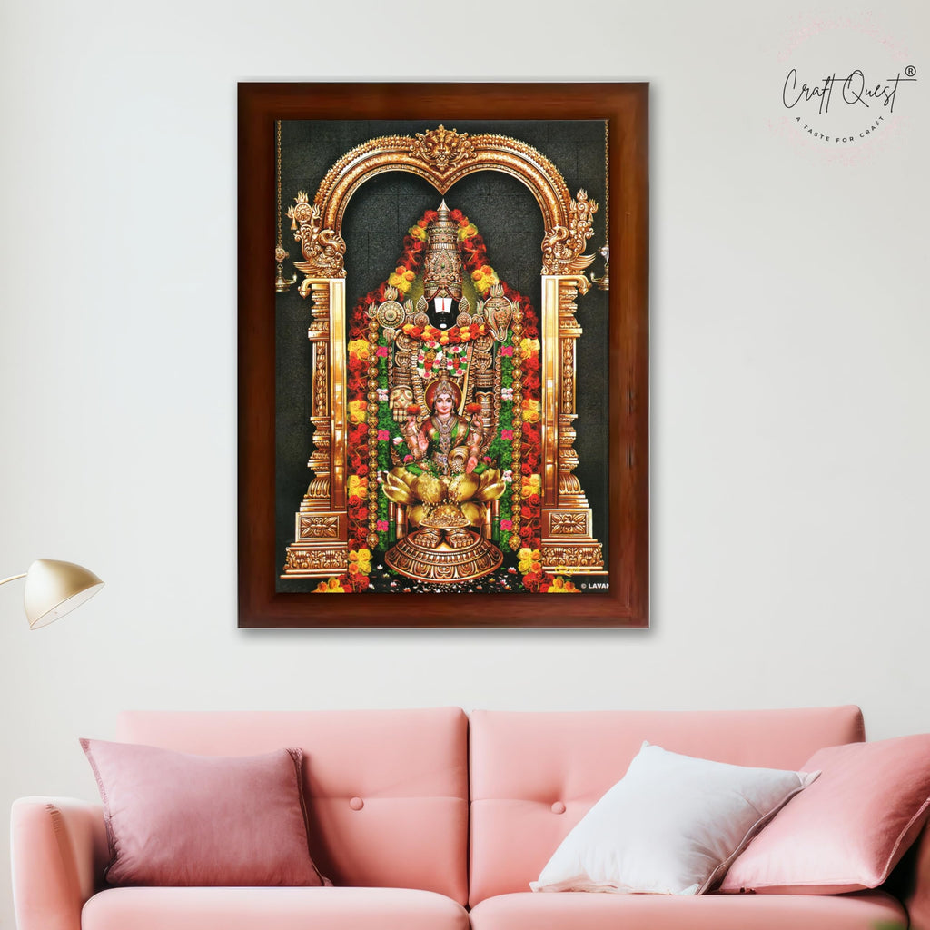 CRAFT QUEST Tirupati Balaji Lakshmi Venkateshwara Swamy Wall Painting Framed, Home, Temple, Pooja, Wall Décor Item