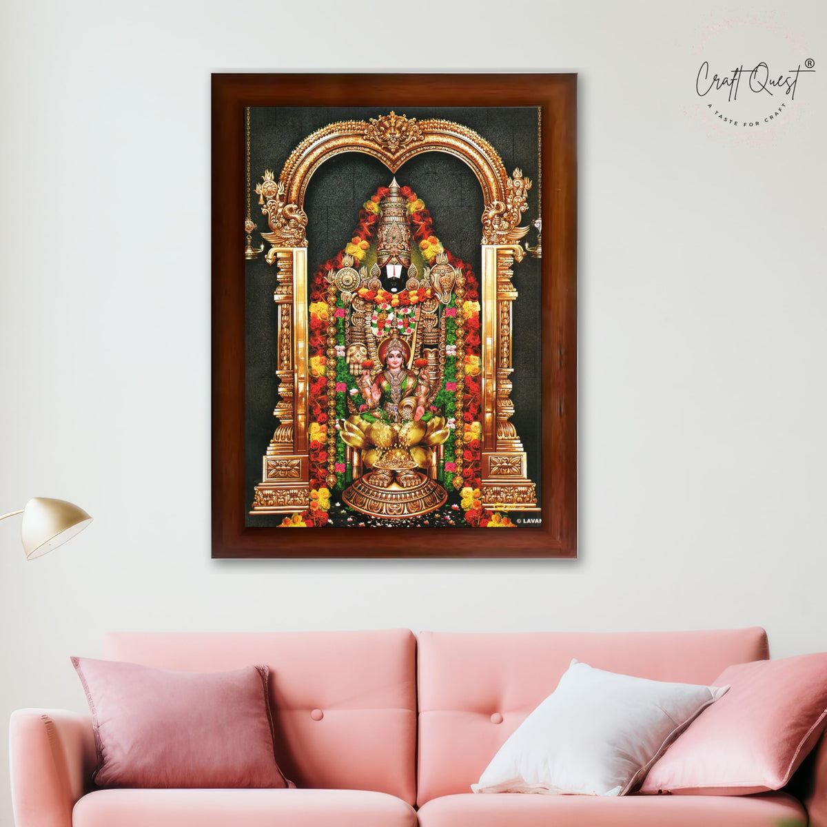 CRAFT QUEST Tirupati Balaji Lakshmi Venkateshwara Swamy Wall Painting Framed, Home, Temple, Pooja, Wall Décor Item
