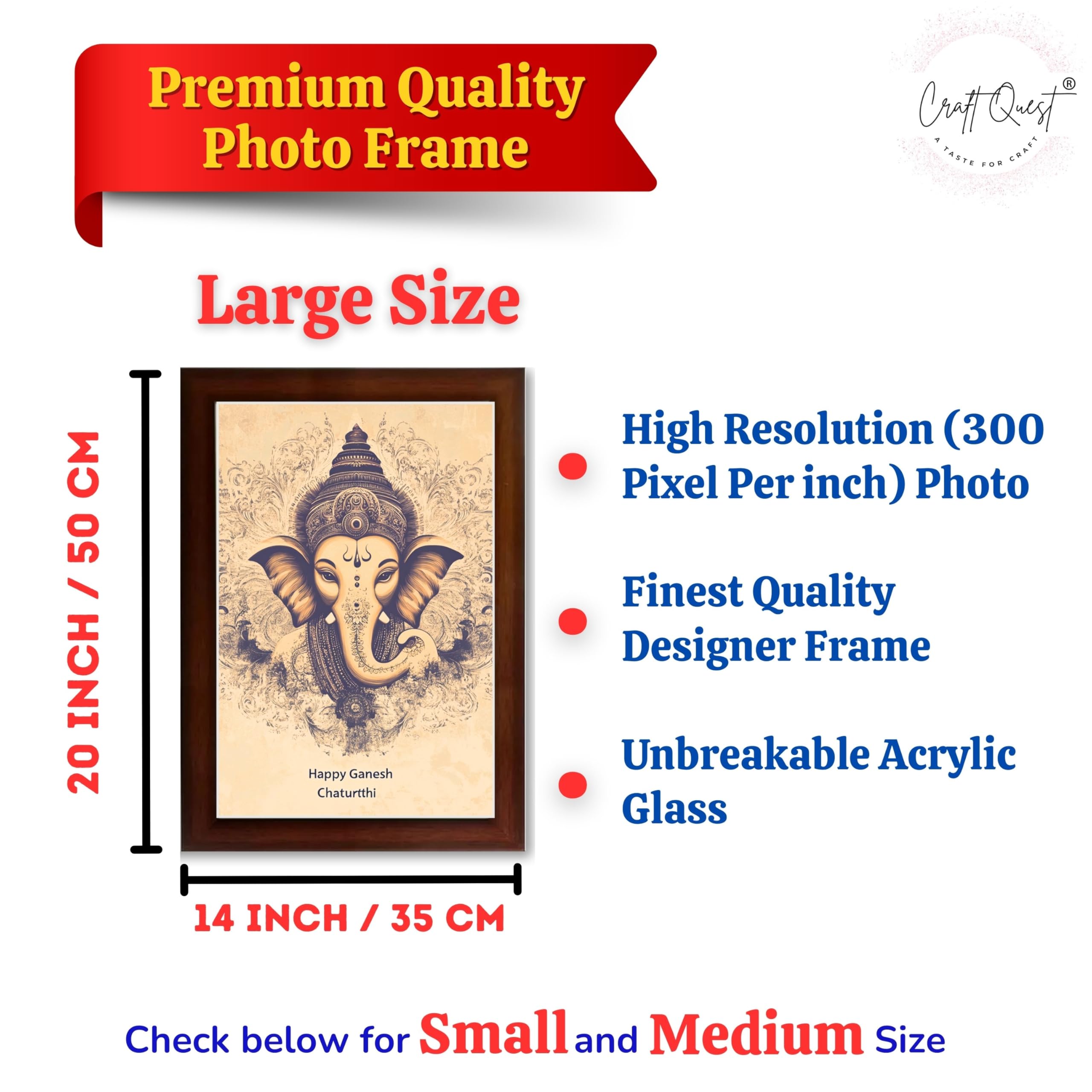 CRAFT QUEST Lord Ganpati Ganesh God Frame for Pooja Room & Wall Decor GA-253