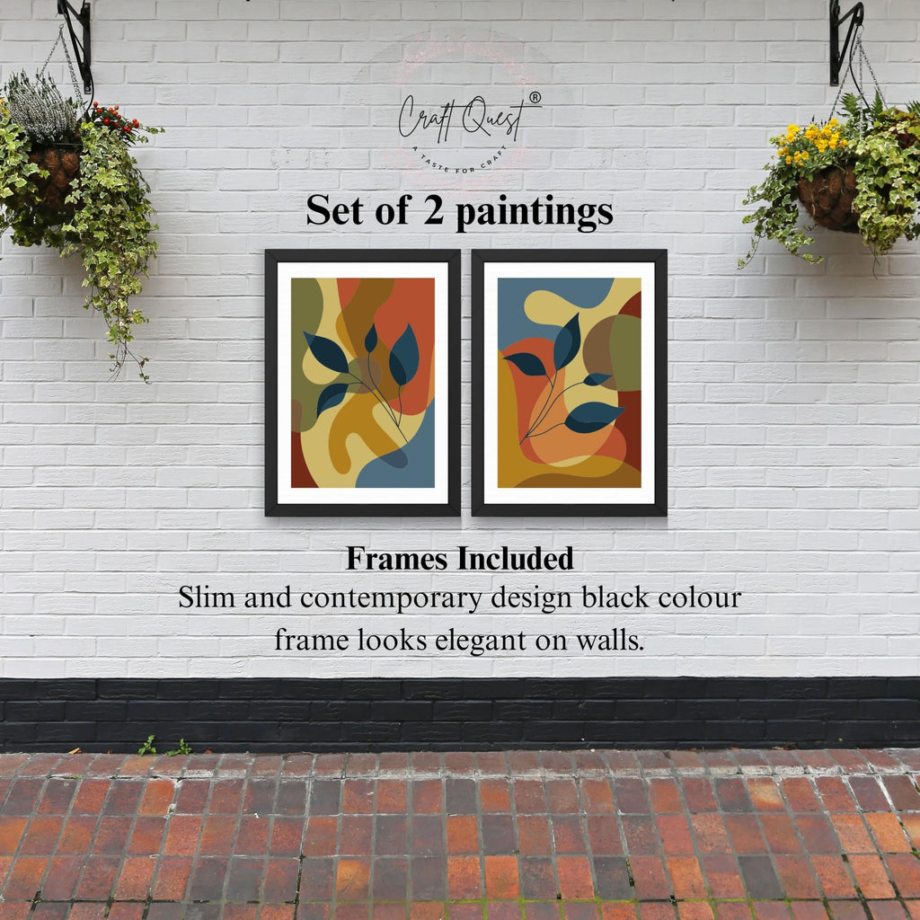 CRAFT QUEST 2 Piece Set of Floral Wall Art poster Frame Painting for Wall Decoration With Acrylic Glass, living room, Home, Restraunt, Office