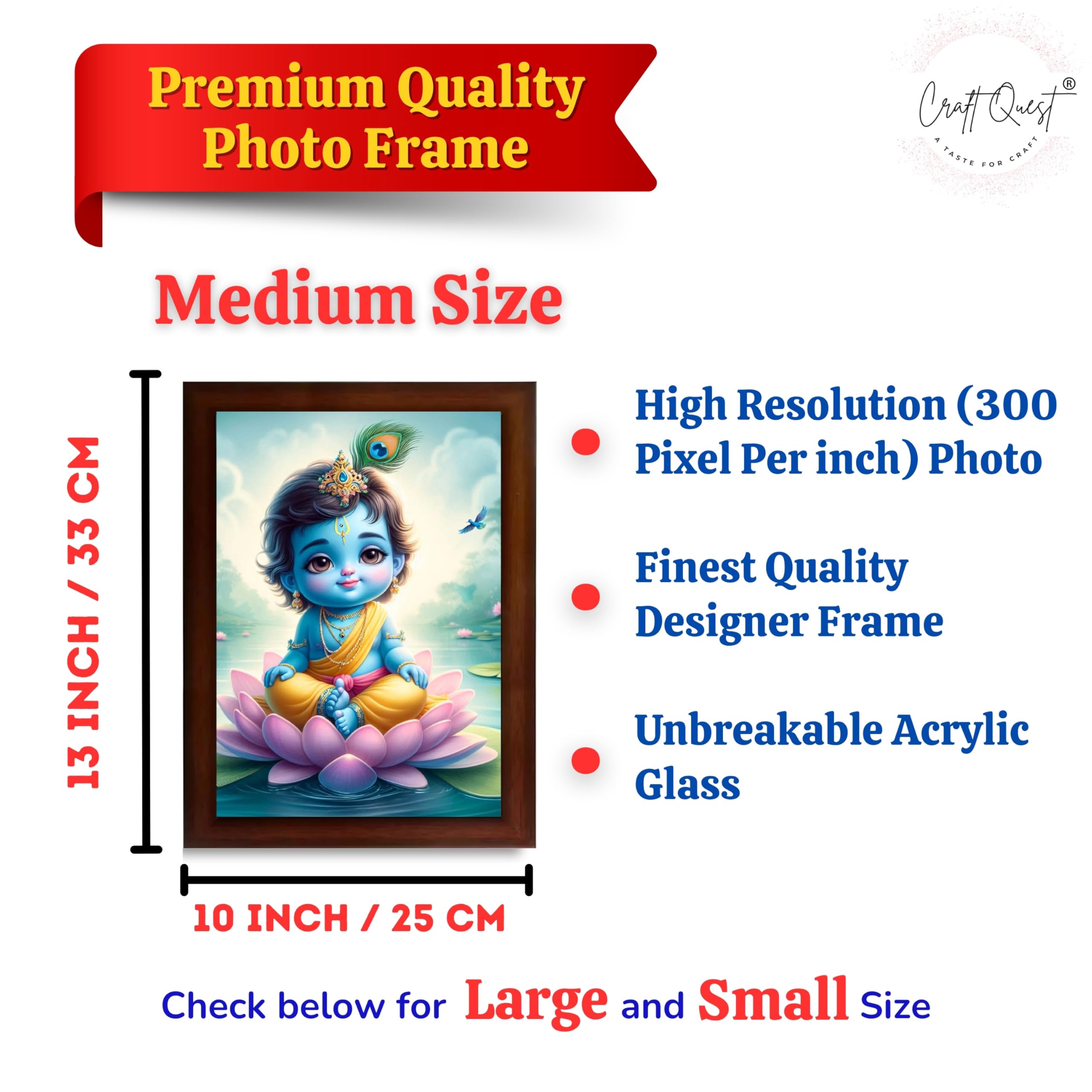 CRAFT QUEST Cute Baby Krishna HD Print | Little Krishna Frame for Home Temple, Office Desk, Décor Item