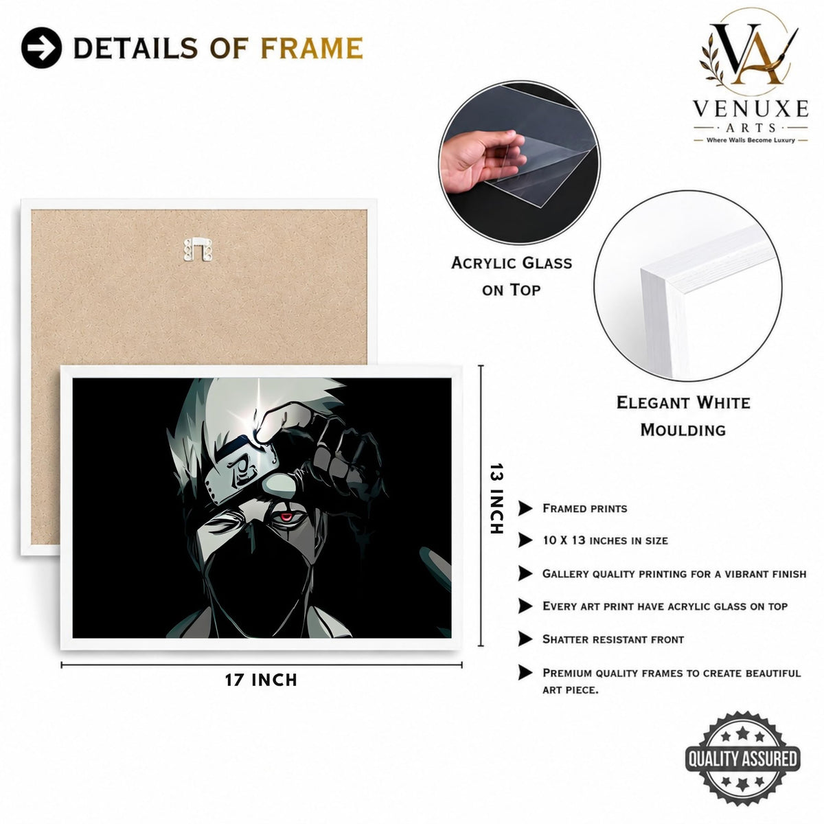 VENUXE ARTS Set Of 3 Anime Characters Wall Framed |Anime Characters Framed Poster for Living Room Bedroom Gaming Room Studio Wall Decor