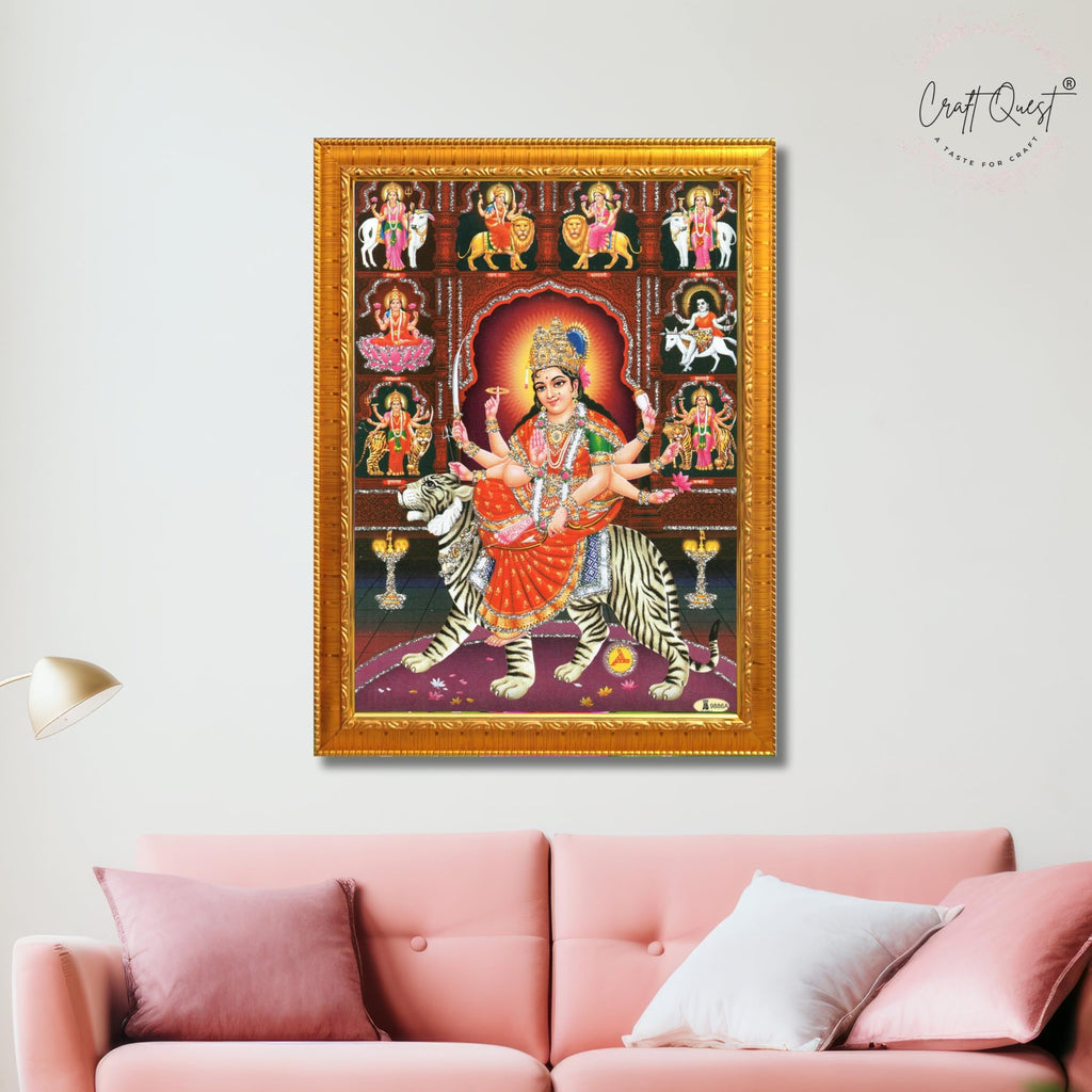 CRAFT QUEST Durga Mata Goddess Navadurga Navdurga Wall Painting Framed Home Décor