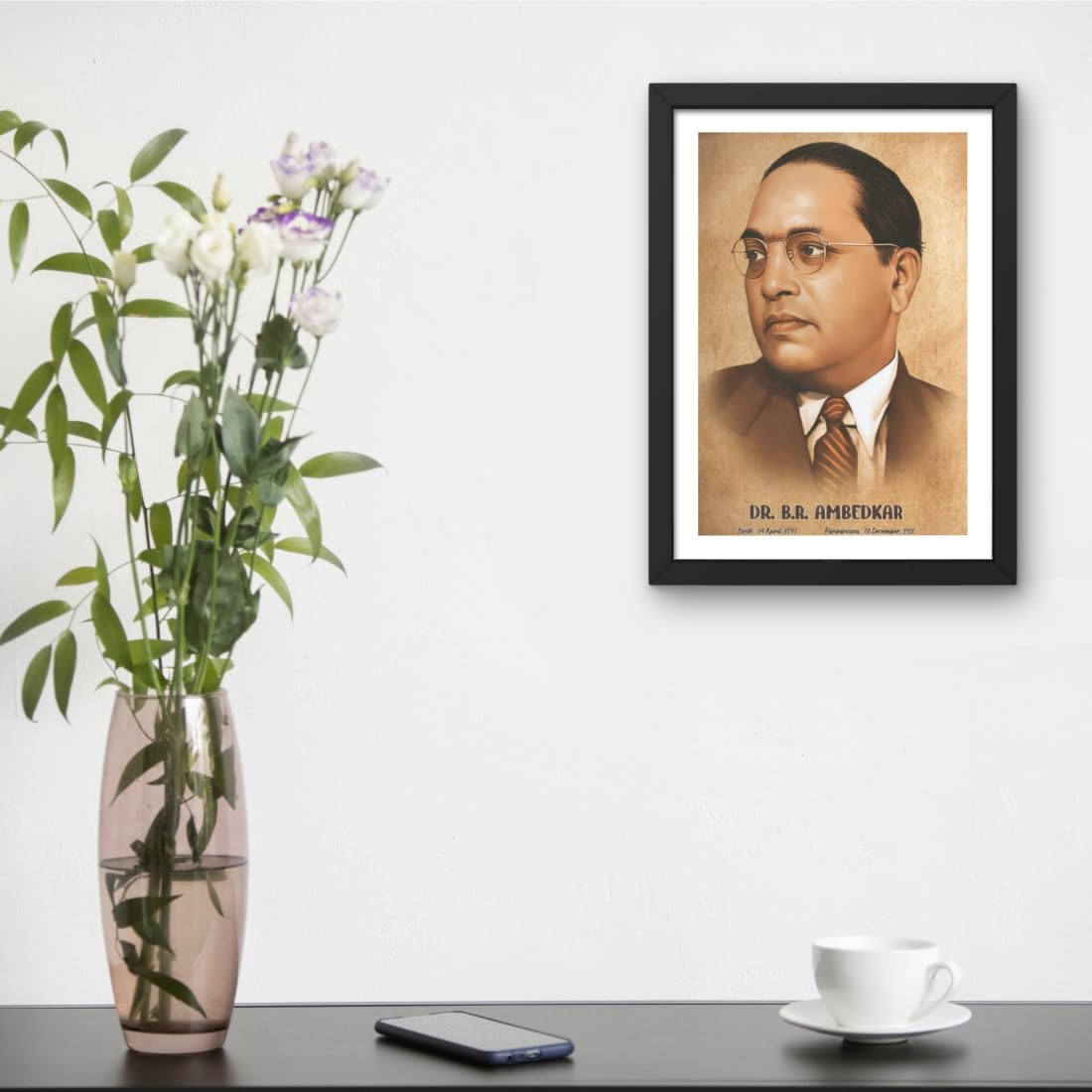 CRAFT QUEST UV Textured Decorative Art Print of Indian Freedom Fighter Dr. B. R. Ambedkar with Wooden Synthetic Frame Painting