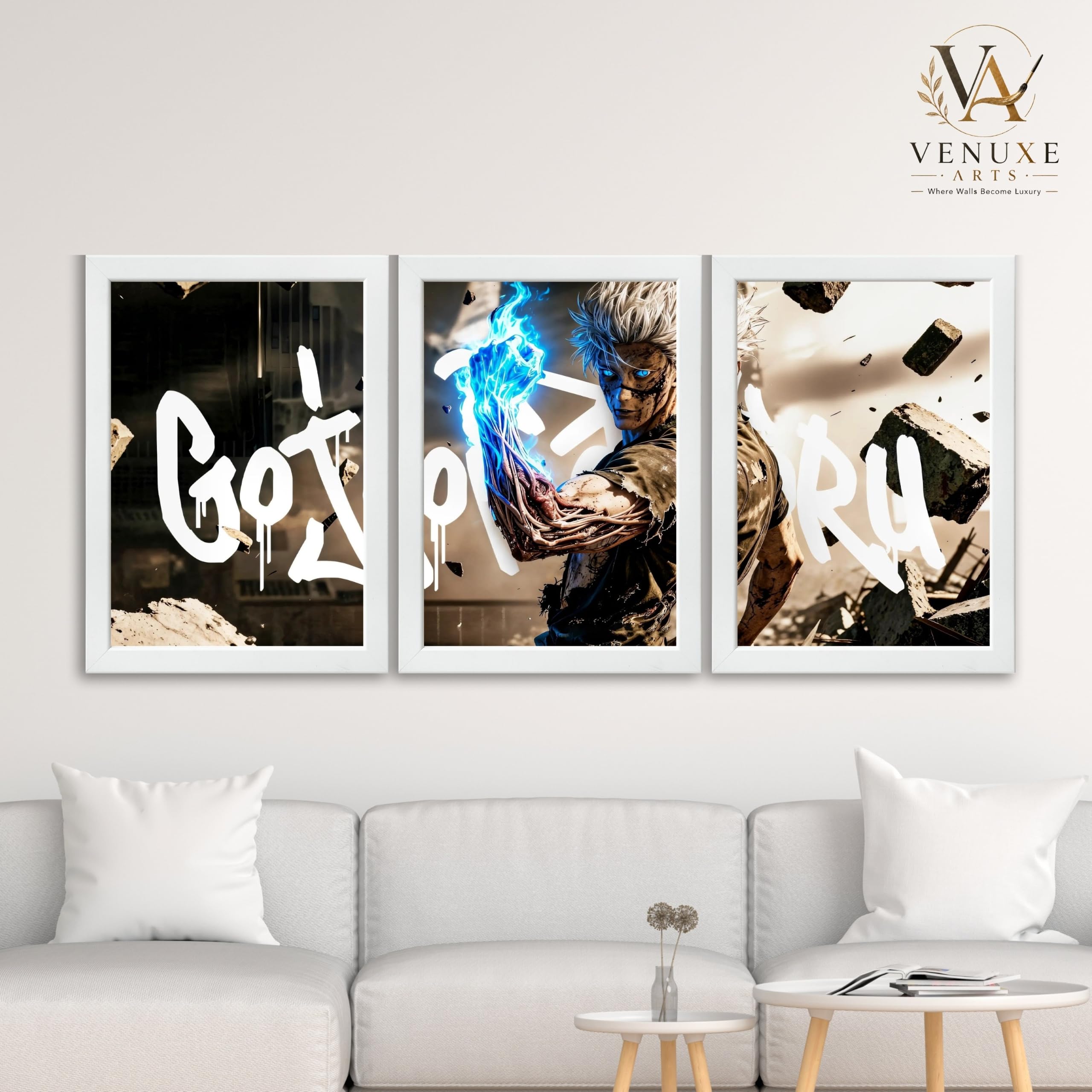 VENUXE ARTS Set Of 3 Anime Characters Wall Framed |Anime Characters Framed Poster for Living Room Bedroom Gaming Room Studio Wall Decor