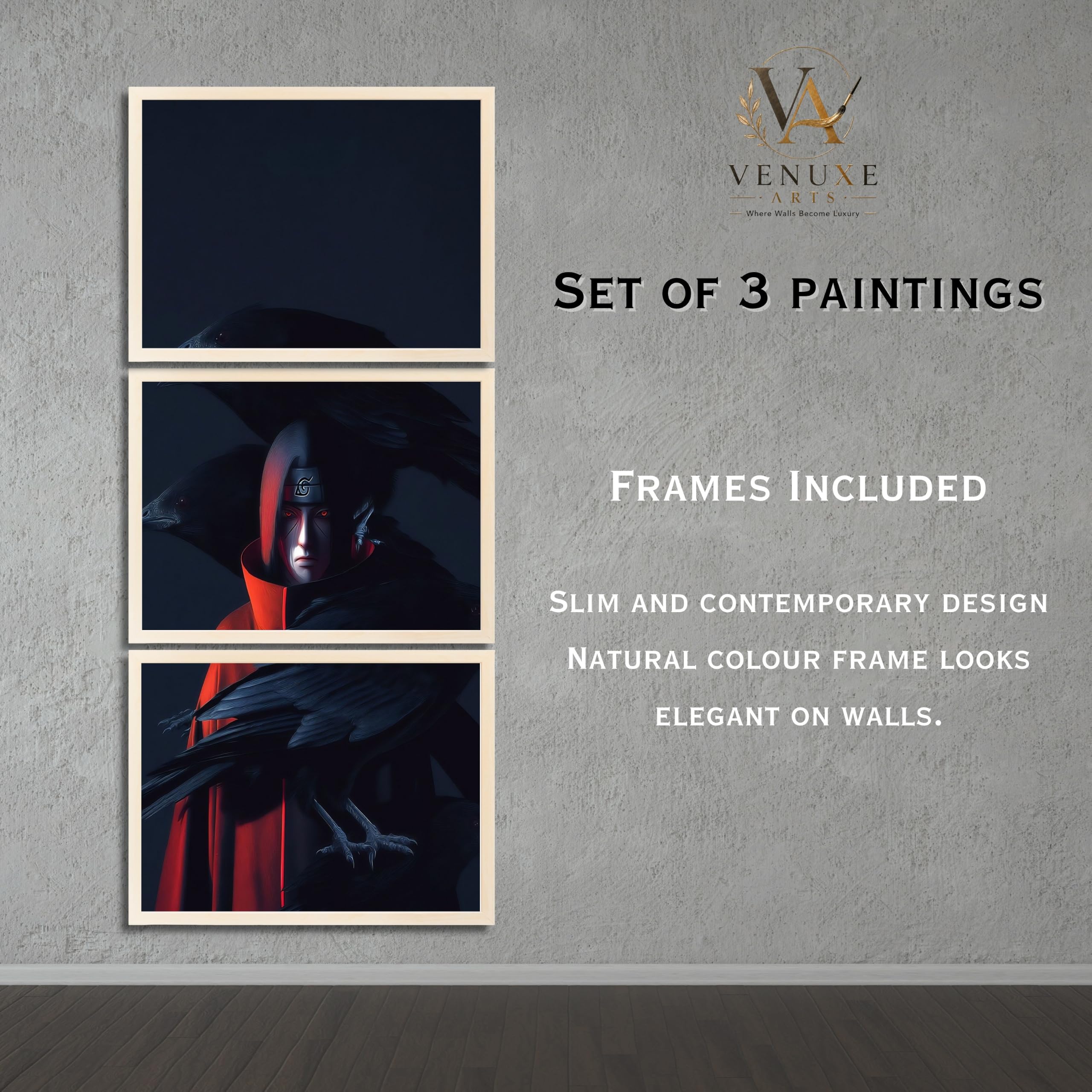 VENUXE ARTS Set Of 3 Anime Characters Wall Framed |Anime Characters Framed Poster for Living Room Bedroom Gaming Room Studio Wall Decor