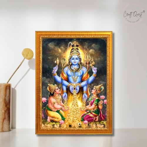 CRAFT QUEST Lord Swarnakarshana Bhairava Swamy With Lakshmi Devi and Kuber Bhagwan Religious Wall Photo Frame |Dhan Bhairav Frame for Home, Office, Temple & Gifting