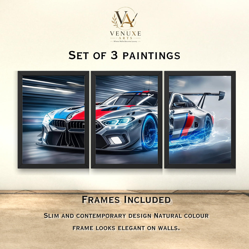 VENUXE ARTS Set Of 3 Big Sports Cars Framed Posters Gift Items for Boys Room Wall Decoration Bedroom Living Room Office Studio Décor | Car Poster Frame for Wall Décor