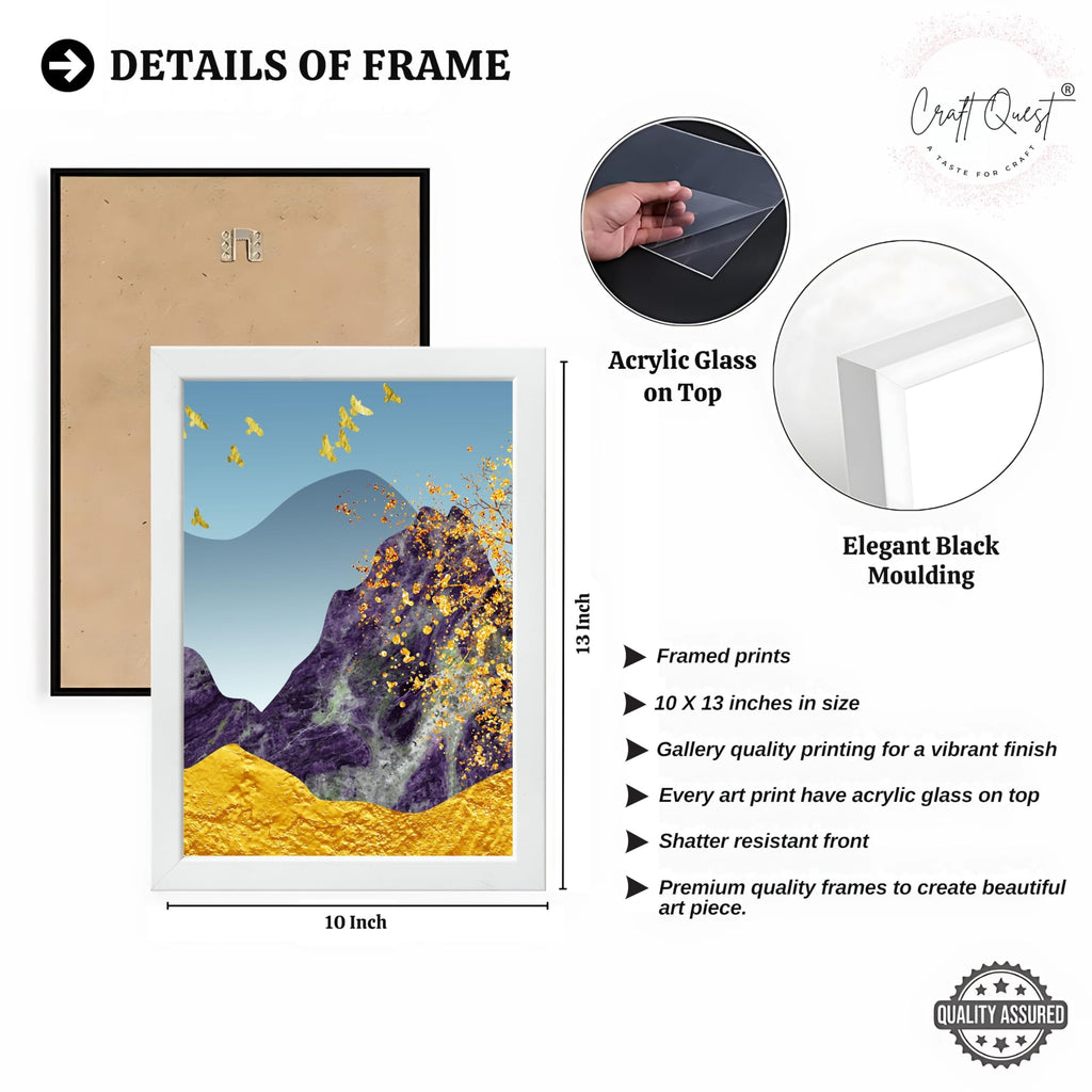 CRAFT QUEST Modern Art Abstract Porch Golden Trees Wall Art | Set of 3 Frames for Home Decoration | Ideal for Living Room, Bedroom & Offices