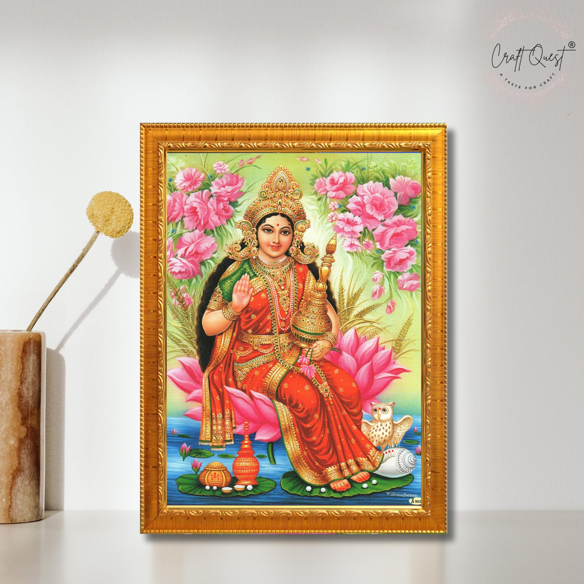 CRAFT QUEST Goddess Lakshmi Devi Dhana Vaibhav Laxmi Maa Wall Painting Framed Home Decor