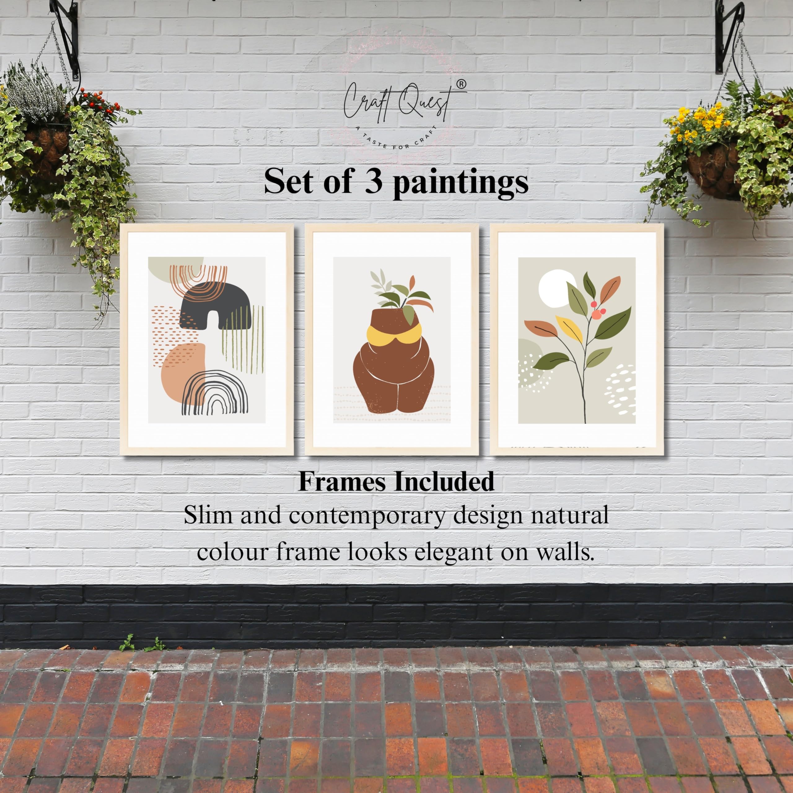 CRAFT QUEST Abstract Minimalist Art Modern Design | Set of 3 Frames for Home Decoration | Ideal for Living Room, Bedroom & Offices