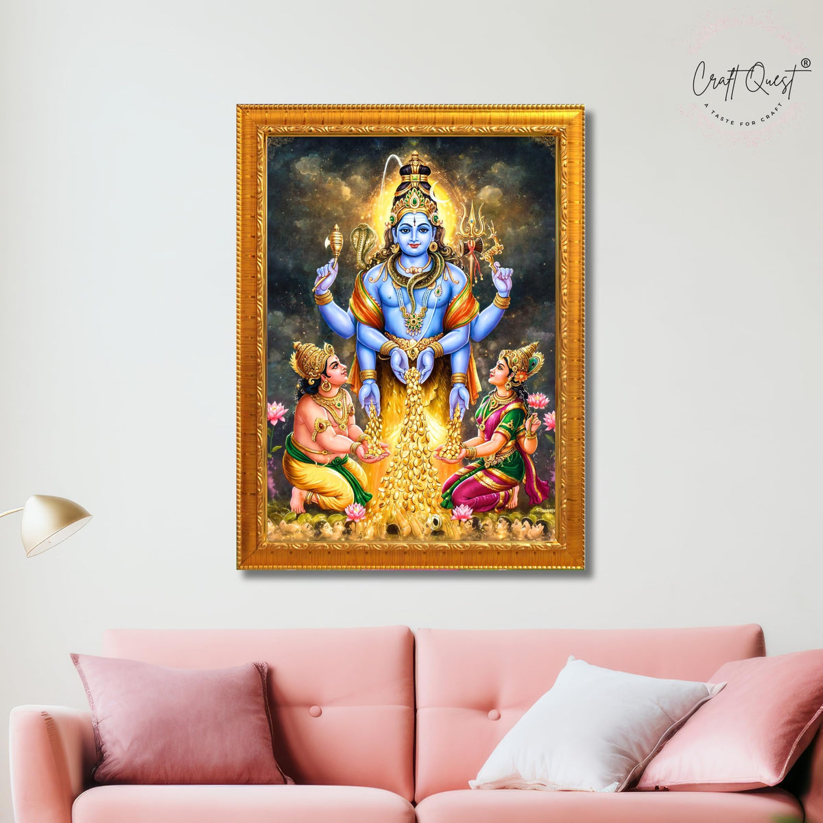 CRAFT QUEST Lord Swarnakarshana Bhairava Swamy With Lakshmi Devi and Kuber Bhagwan Religious Wall Photo Frame |Dhan Bhairav Frame for Home, Office, Temple & Gifting