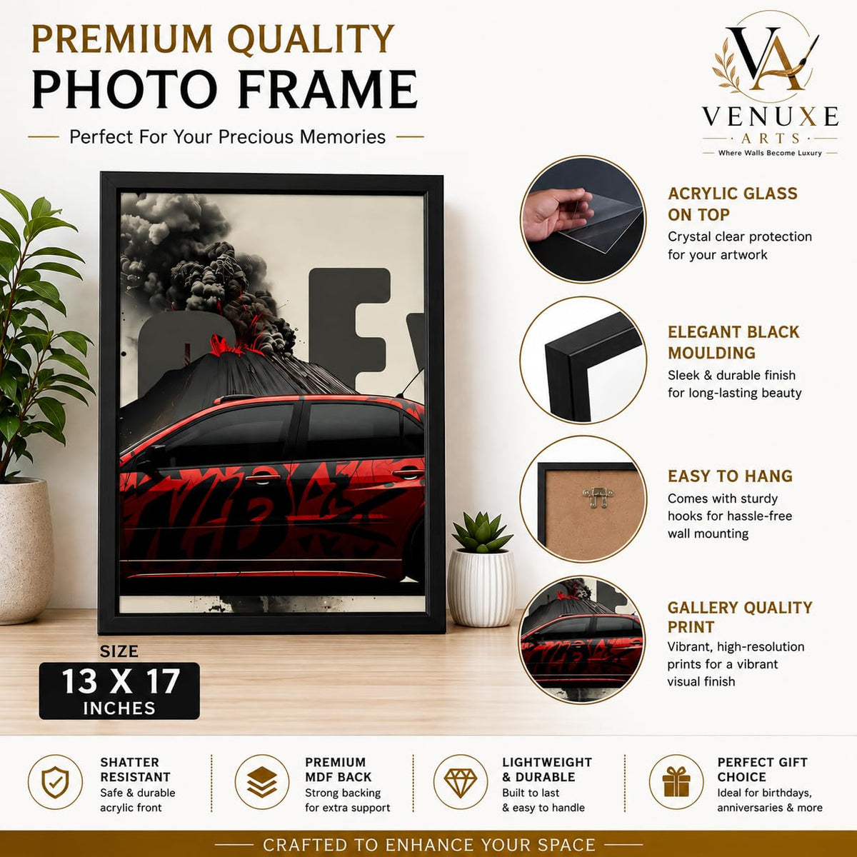 VENUXE ARTS Set Of 3 Big Sports Cars Framed Posters Gift Items for Boys Room Wall Decoration Bedroom Living Room Office Studio Décor | Car Poster Frame for Wall Décor