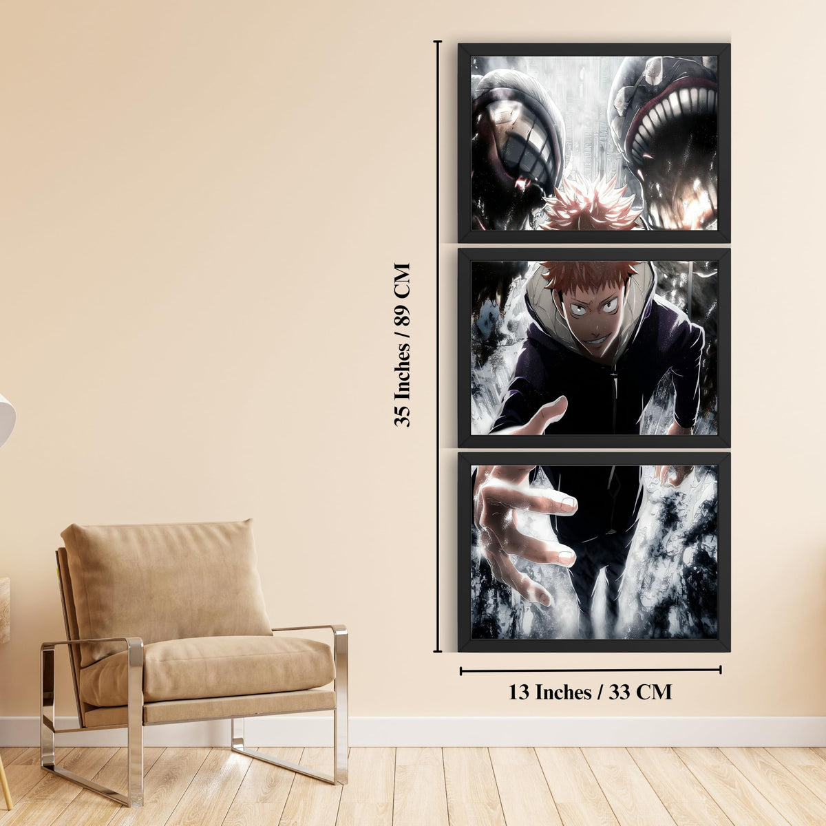 VENUXE ARTS Set Of 3 Anime Characters Wall Framed |Anime Characters Framed Poster for Living Room Bedroom Gaming Room Studio Wall Decor