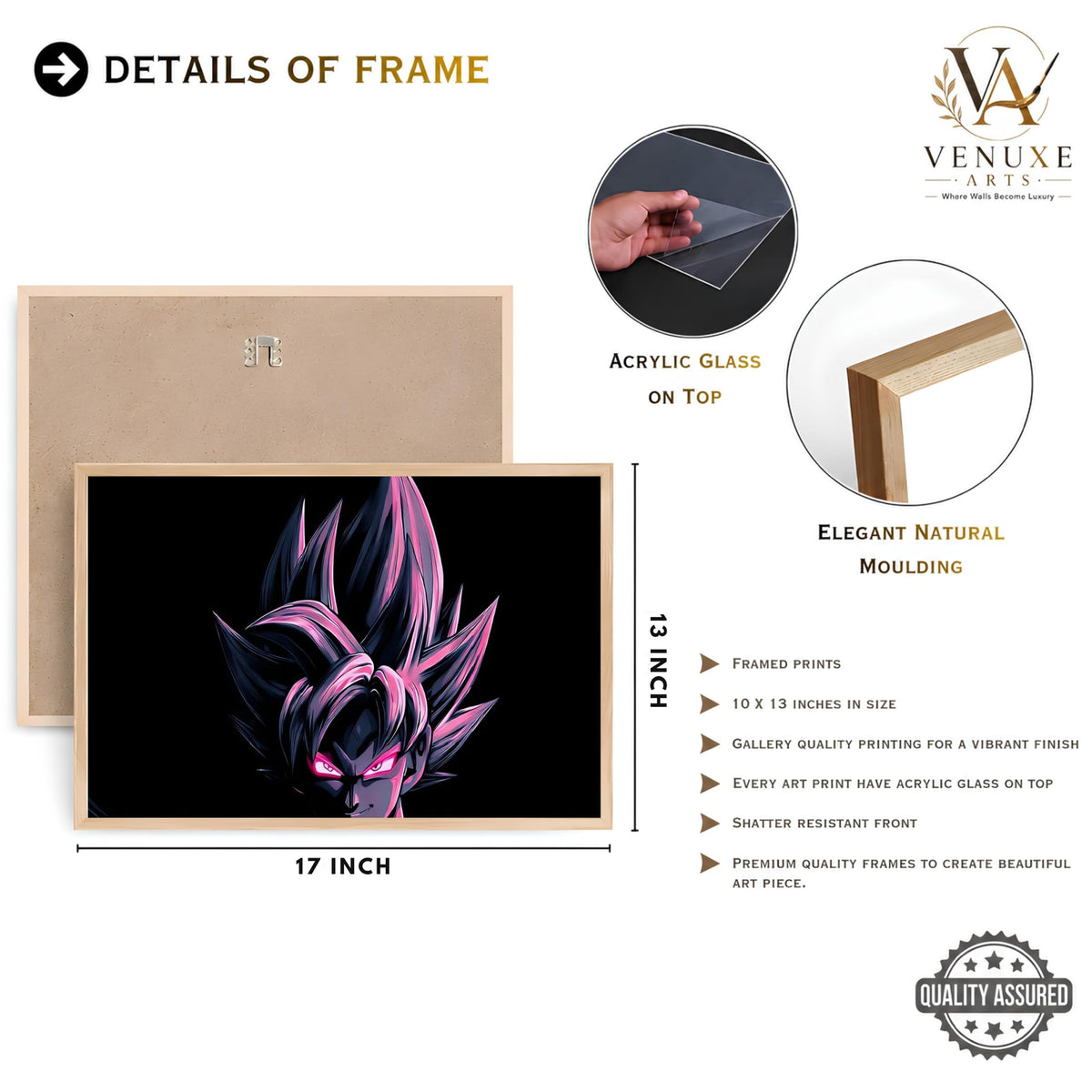 VENUXE ARTS Set Of 3 Anime Characters Wall Framed |Anime Characters Framed Poster for Living Room Bedroom Gaming Room Studio Wall Decor