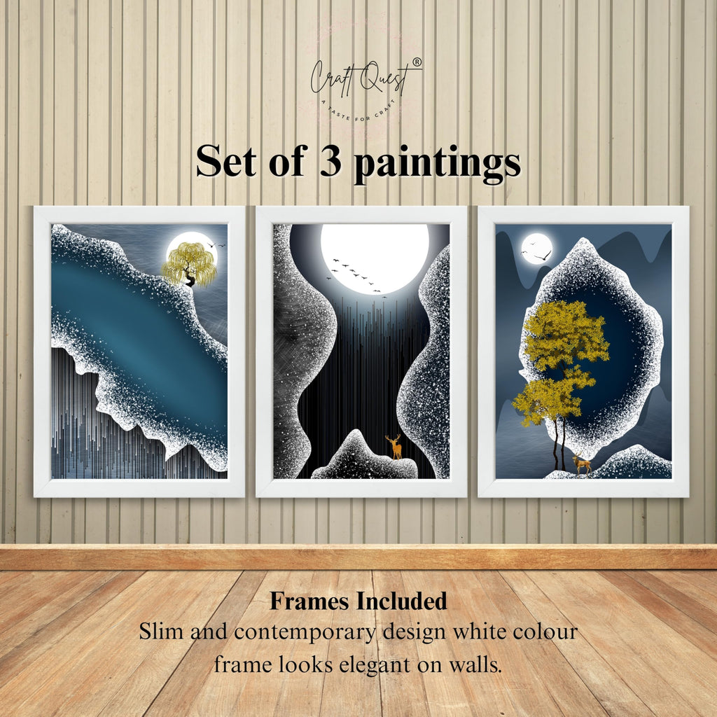 CRAFT QUEST Modern Art Abstract Fashionable Artwork Wall Art | Set of 3 Frames for Home Decoration | Ideal for Living Room, Bedroom & Offices