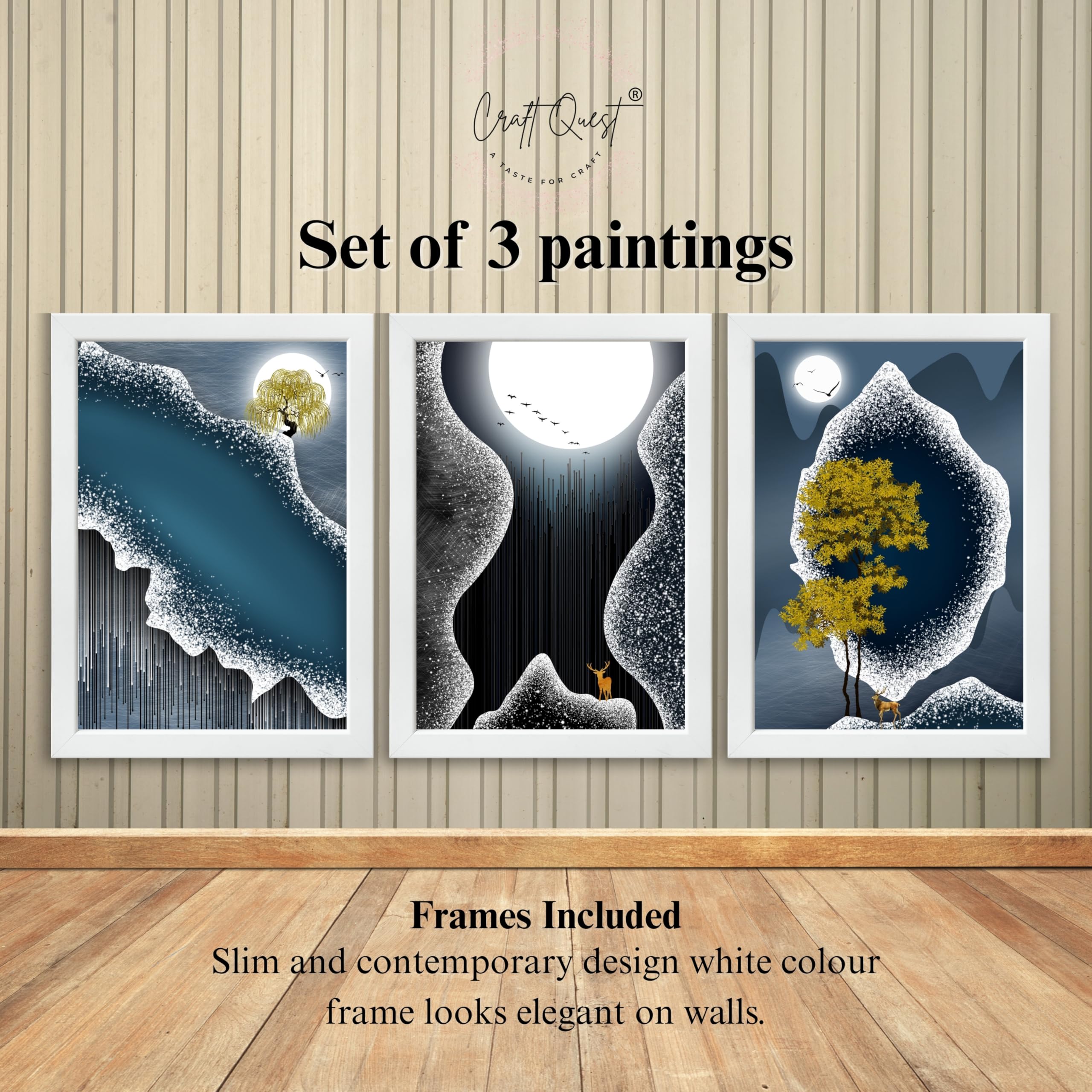CRAFT QUEST Modern Art Abstract Fashionable Artwork Wall Art | Set of 3 Frames for Home Decoration | Ideal for Living Room, Bedroom & Offices