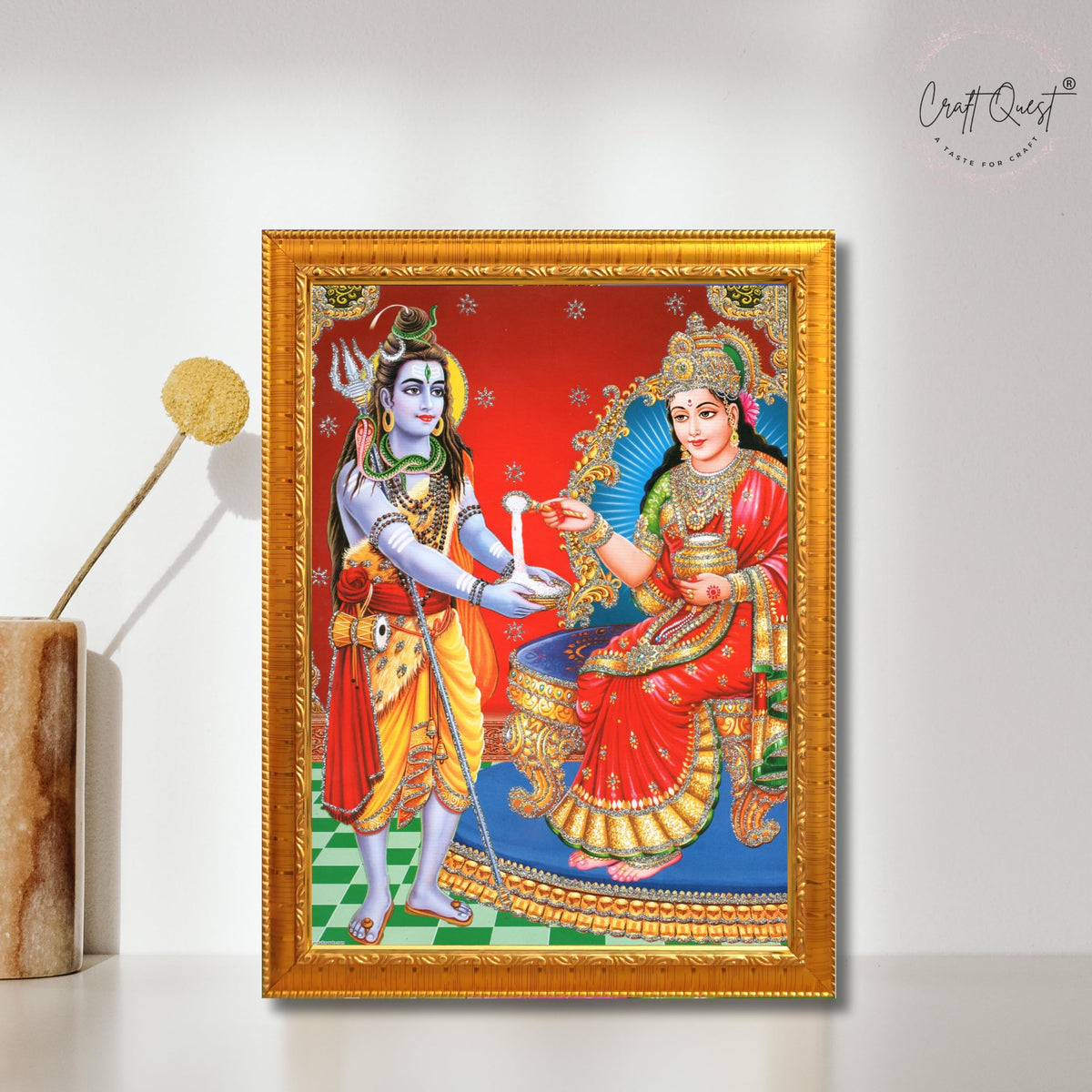 CRAFT QUEST Shiva & Maa Annapurna devi sitting on throne photo frame with Acrylic Glass for Kitchen, Restraunt