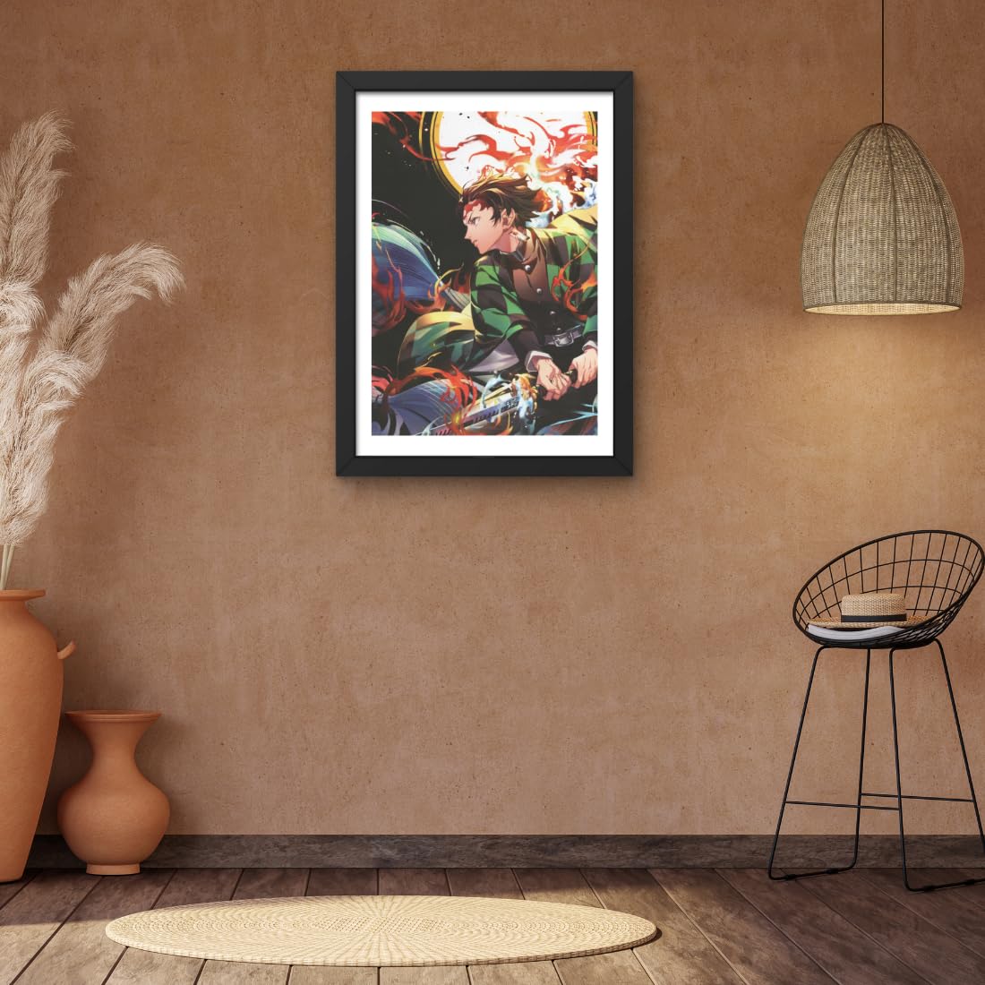 CRAFT QUEST Demon slayer Anime Poster Laminated Posters Framed Painting For Anime Naruto Fans Wall Decor, Home Decor with Matte Black Frame (14 Inchs x 10 Inchs)