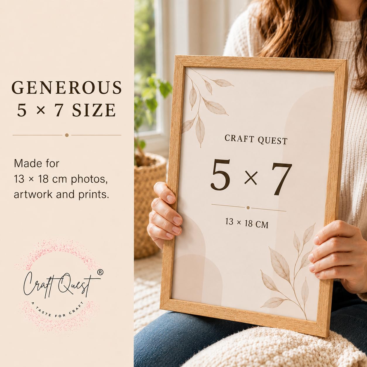 CRAFT QUEST 4X6 Inch Size synthetic Wall Mount Photo frames Single For Home Decoration, Living Room, Office Decoration (Natural, Set of 1)