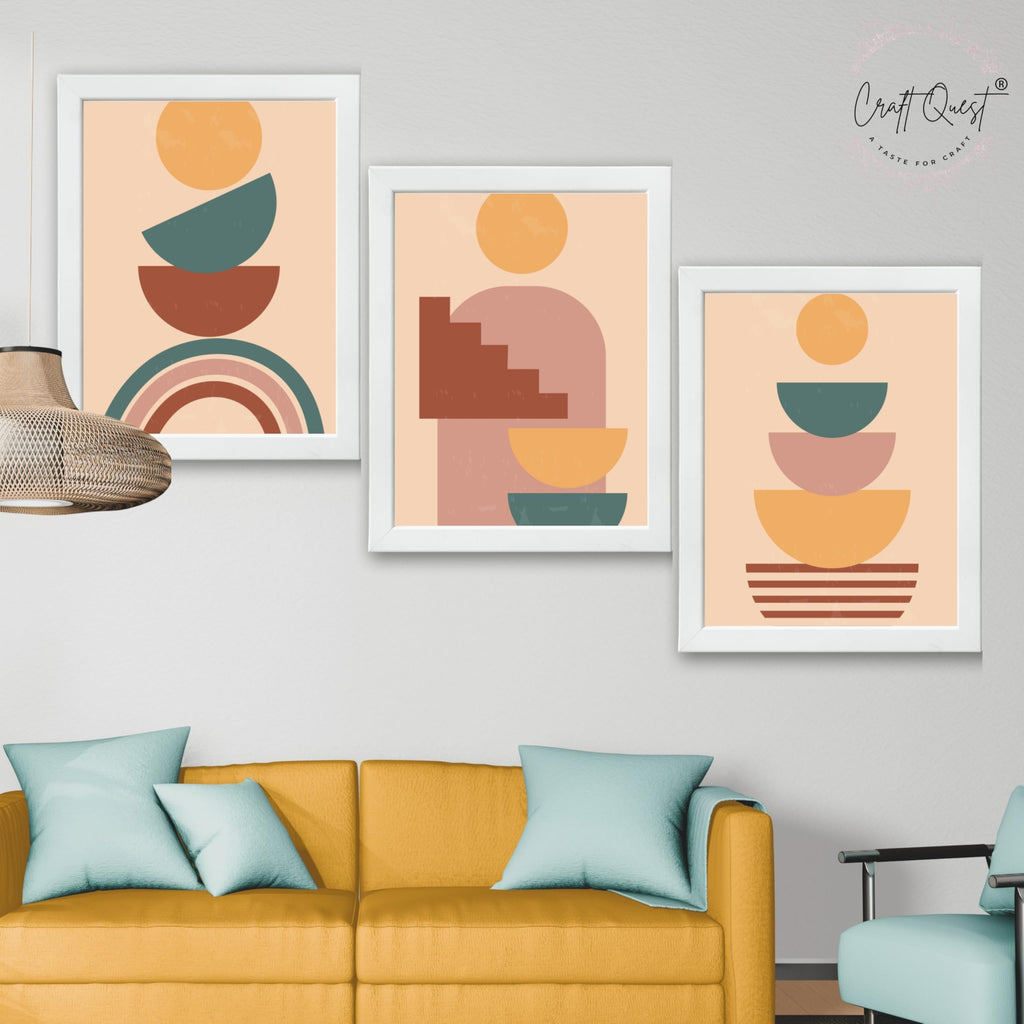 CRAFT QUEST Wall Art Decor Paintings | Set of 3 BOHO Wall Art Frames for Home Decoration | Ideal for Living Room, Offices & Bedrooms