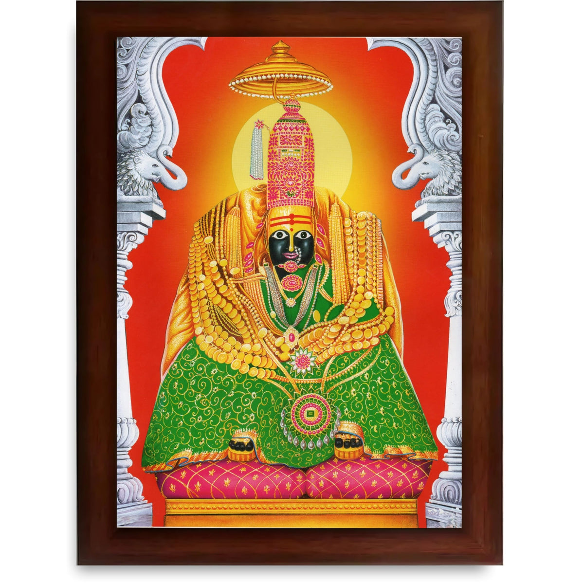 CRAFT QUEST Tulja mata photo with frame, Tuljabhawani photo | Hindu God Spiritual Framed | Ideal for Home, Office, Temple & Puja Room, Wall Decor
