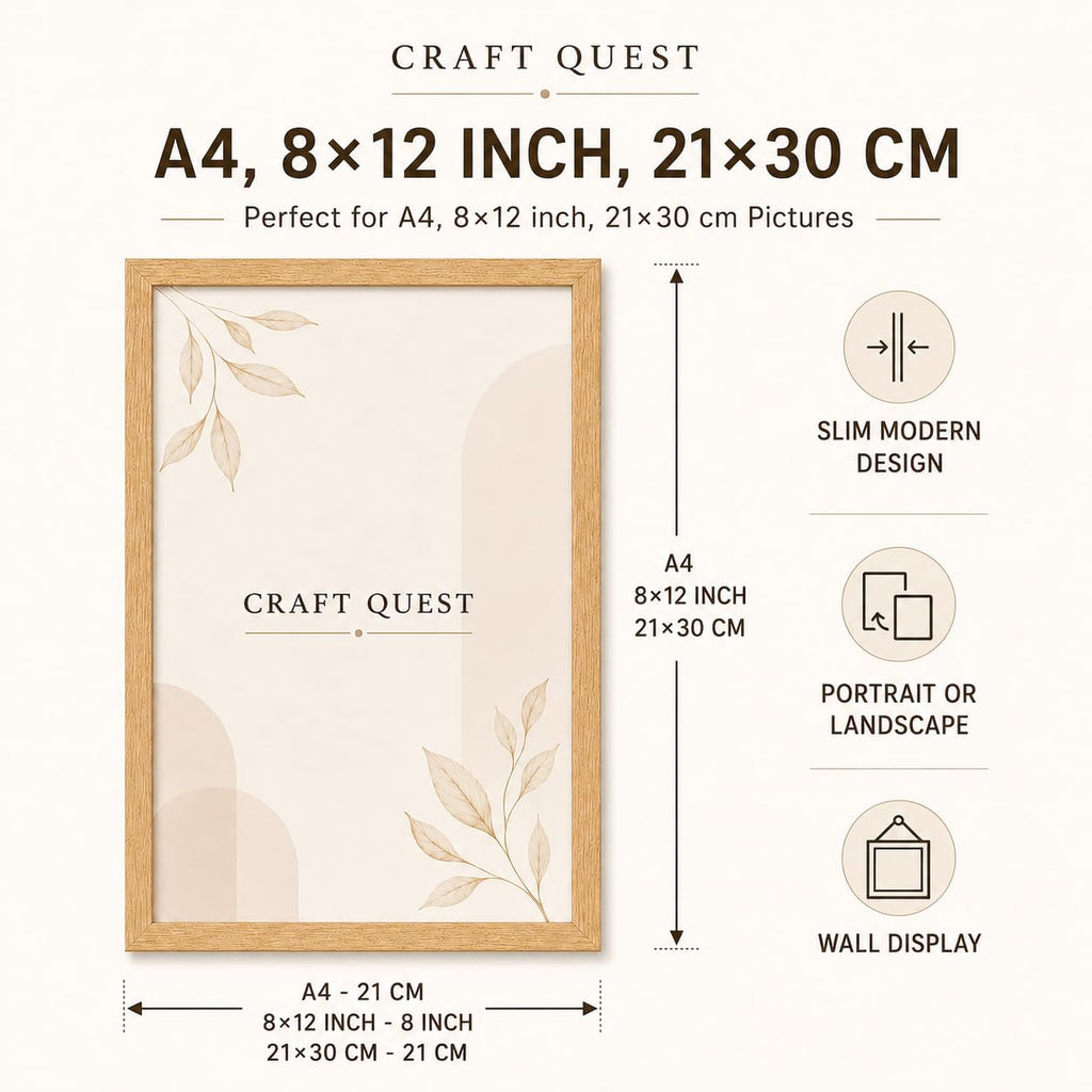 CRAFT QUEST 4X6 Inch Size synthetic Wall Mount Photo frames Single For Home Decoration, Living Room, Office Decoration (Natural, Set of 1)