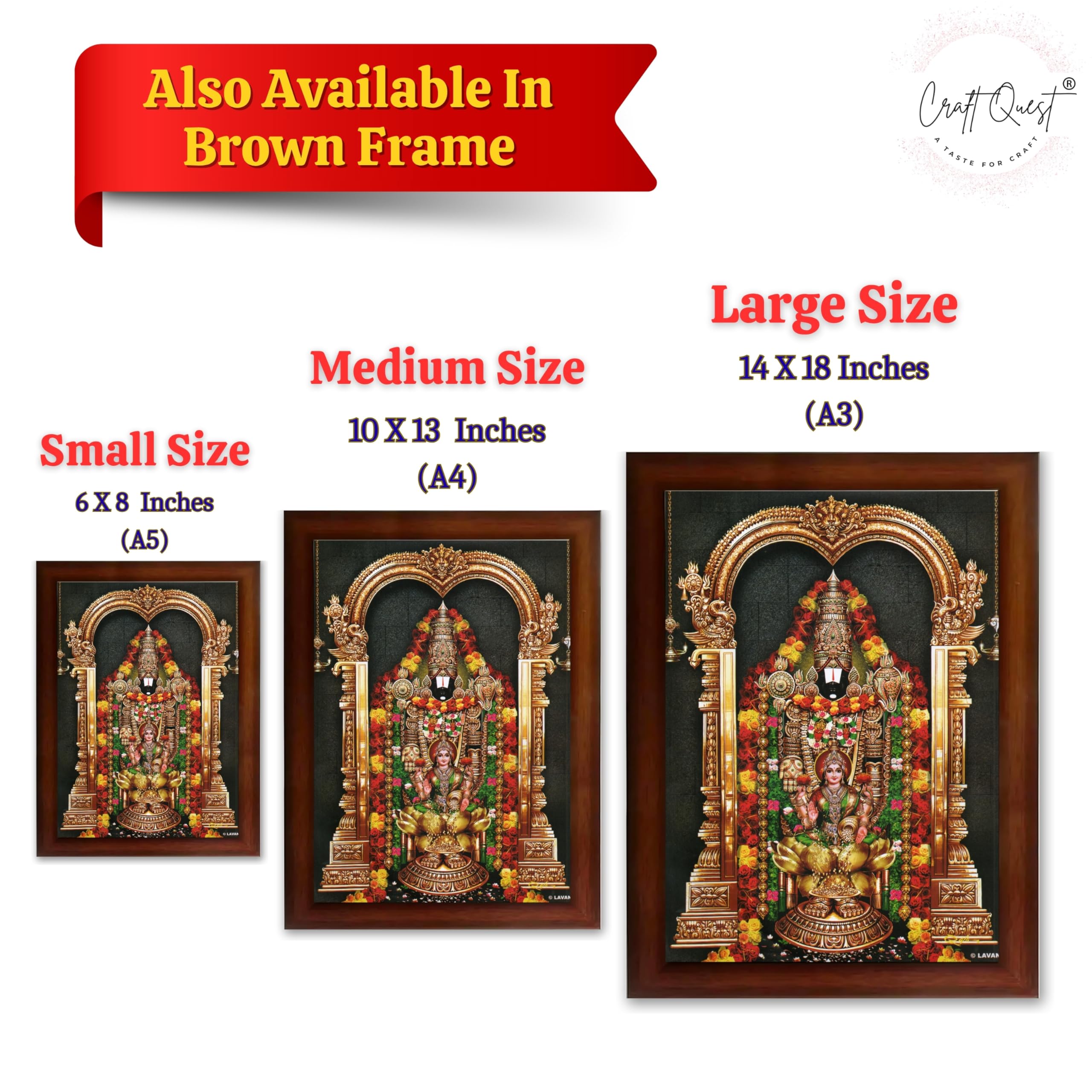 CRAFT QUEST Tirupati Balaji Lakshmi Venkateshwara Swamy Wall Painting Framed, Home, Temple, Pooja, Wall Décor Item
