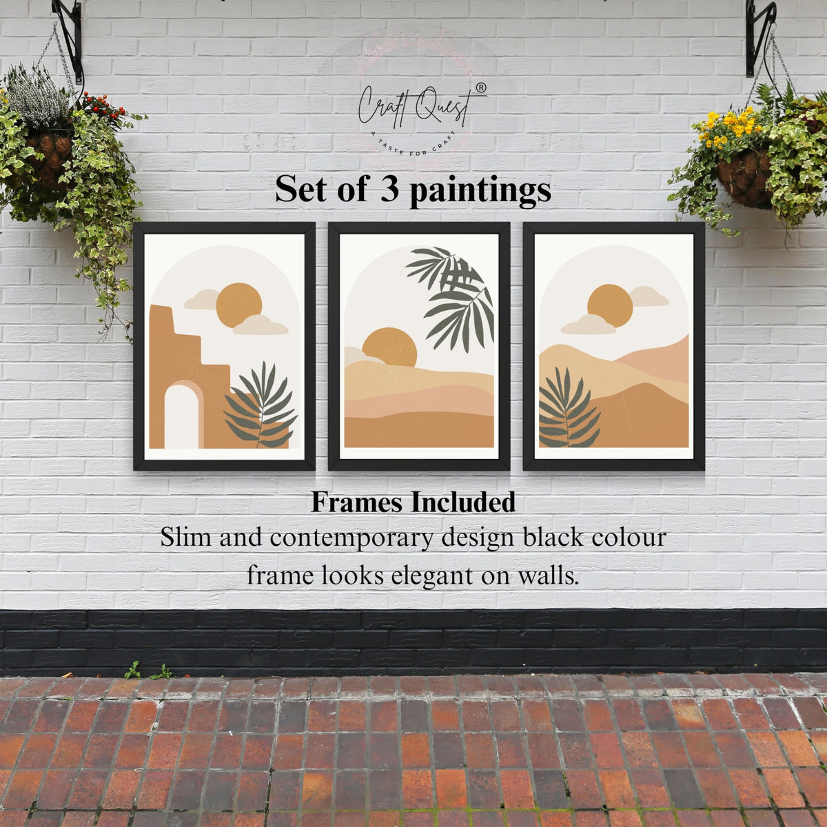 CRAFT QUEST Wall Art Decor Painting | Set of 3 Abstract Wall Art Frames for Home Decoration | Ideal for Living Room, Bedrooms & Offices
