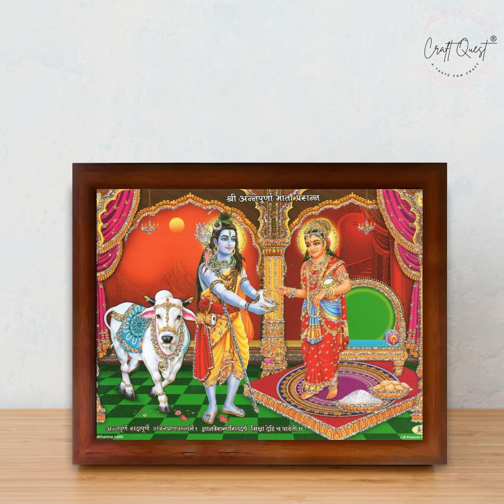 CRAFT QUEST Shiva & Maa Annapurna devi sitting on throne photo frame with Acrylic Glass for Kitchen Worship