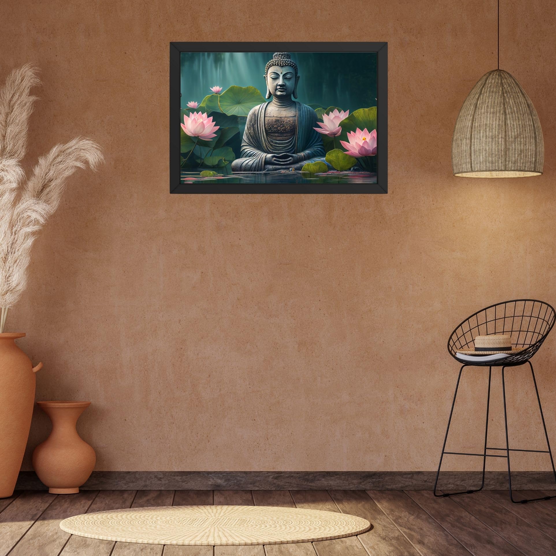 CRAFT QUEST Abstract Wall Art of Meditating Buddha Religious Painting With Frame with Acrylic glass for Home and Office Décor