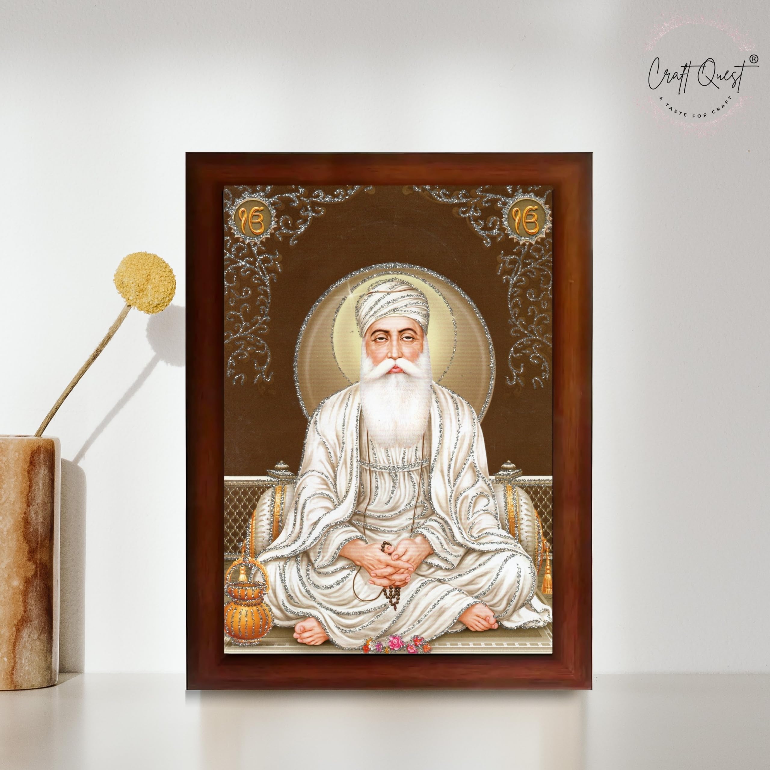 CRAFT QUEST Satnam Waheguru Ji Photo Frame Sikh Guru Photo for Home Decor Religious Painting Decorative Artwork Gift Frame